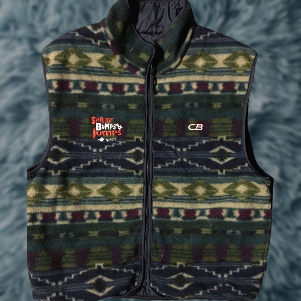 VINTAGE 90s Sprint Bumps & Jumps Breckenridge Ski Event Promo Aztec Fleece Vest S Green Mens Vest S