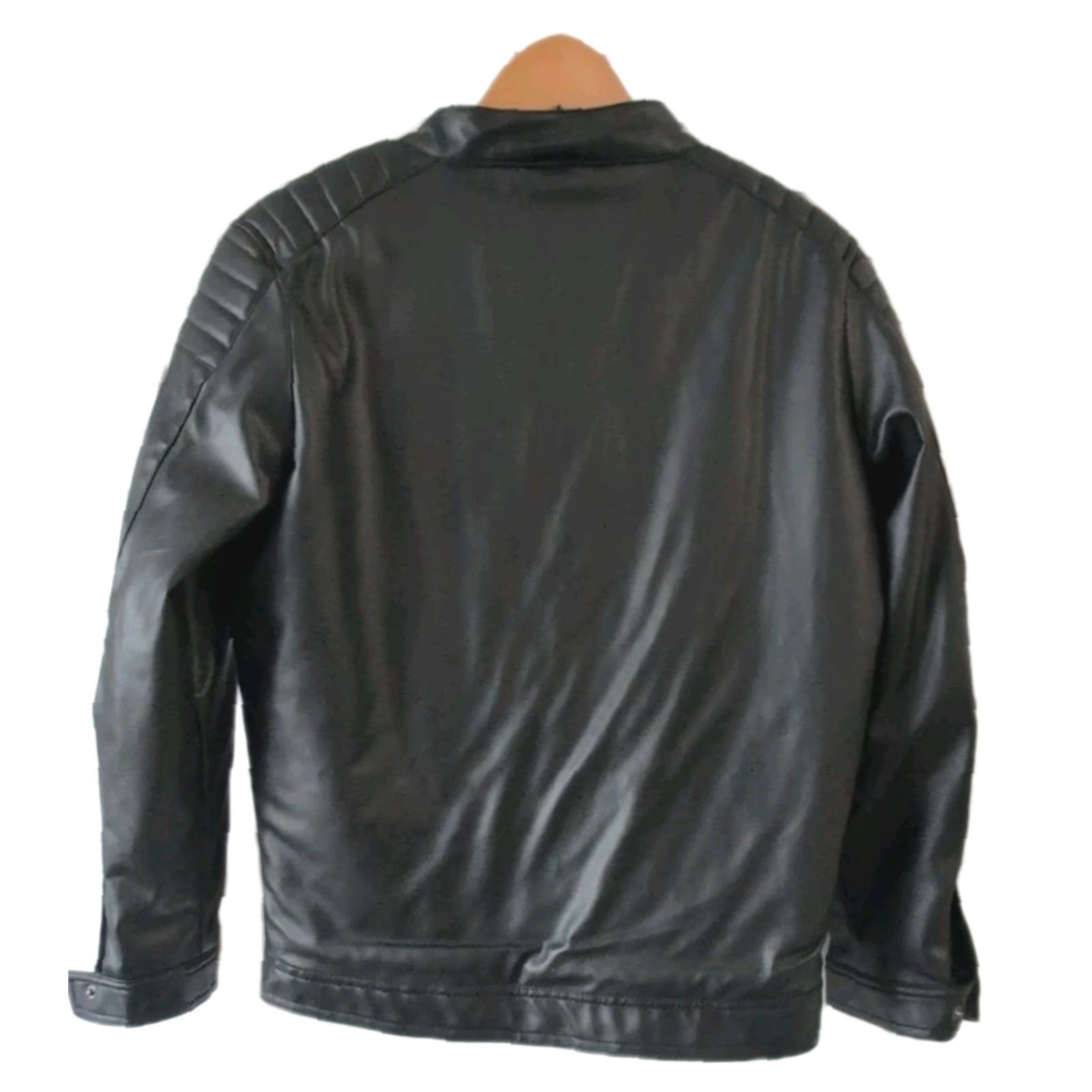 Vintage Blackout Womens Junior Faux Leather Moto Jacket 10/12 Black Fleece Lined Pockets Size L / US 10 / IT 46 - 2 Thumbnail