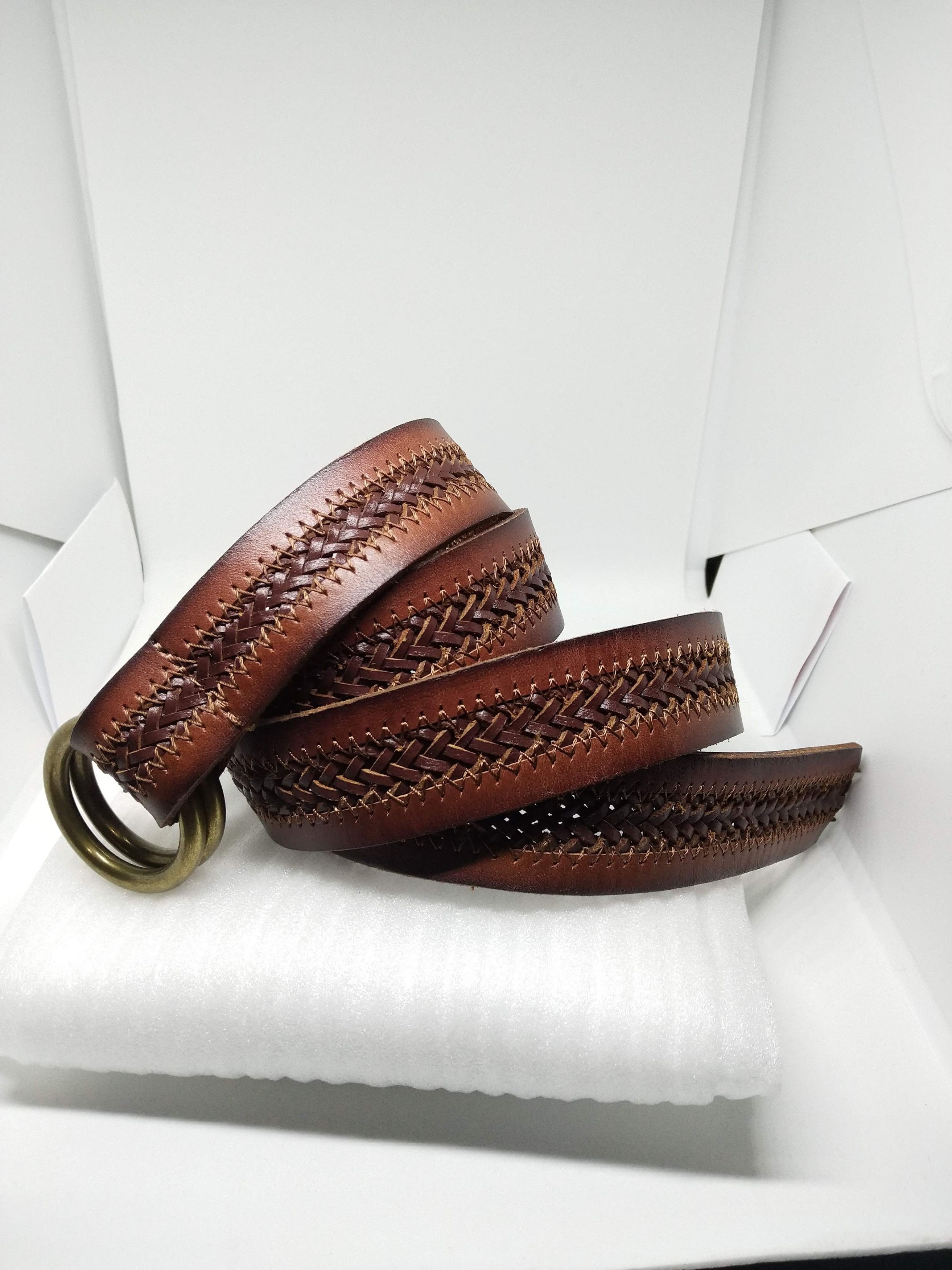 J.Crew Woven Brown Leather Double Brass Ring Unisex Adjustable Size ONE SIZE - 1 Thumbnail