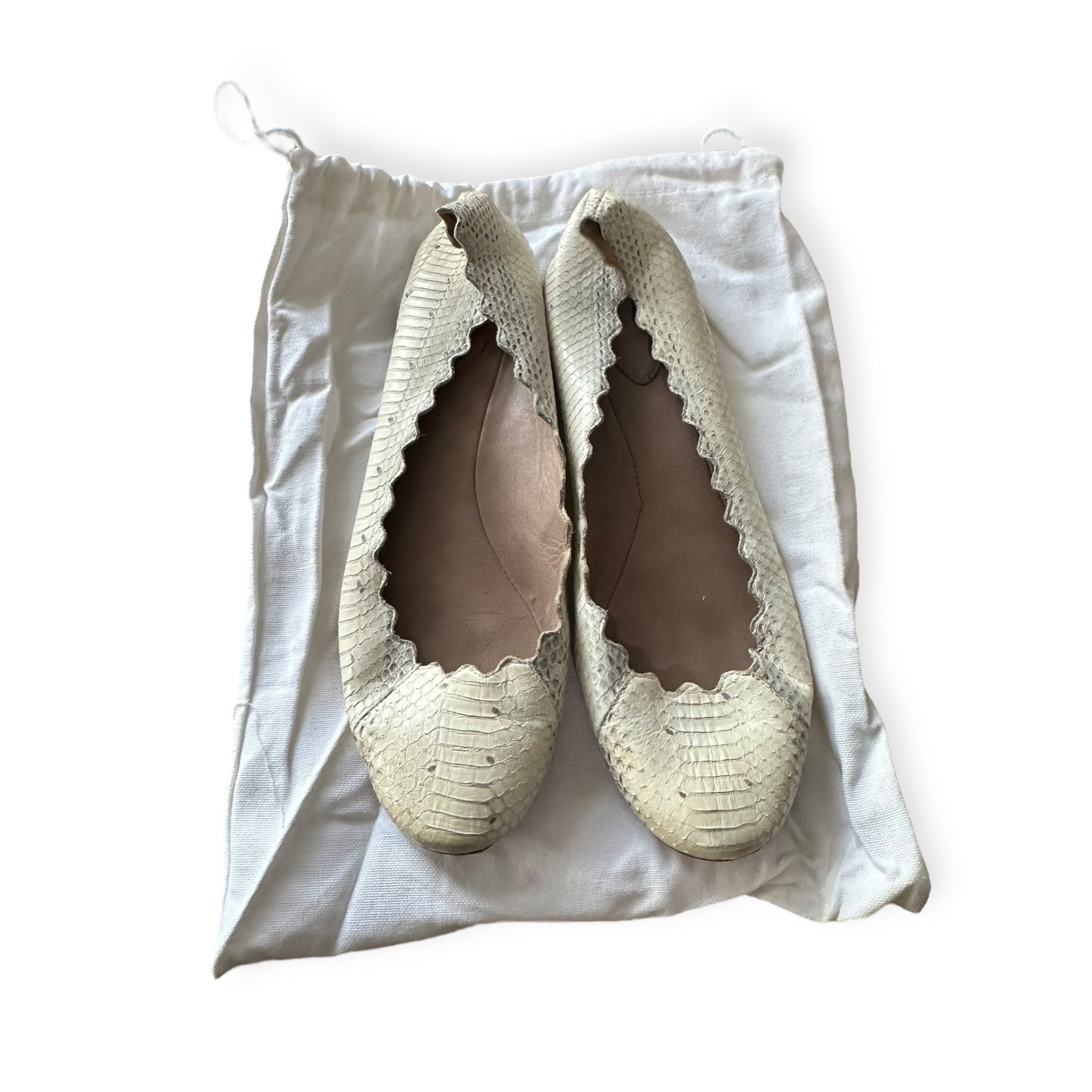 Chloe Chloe Lauren Ballet Ballerina Flats, in white snake, Scallop Size US 9 / IT 39 - 10 Thumbnail
