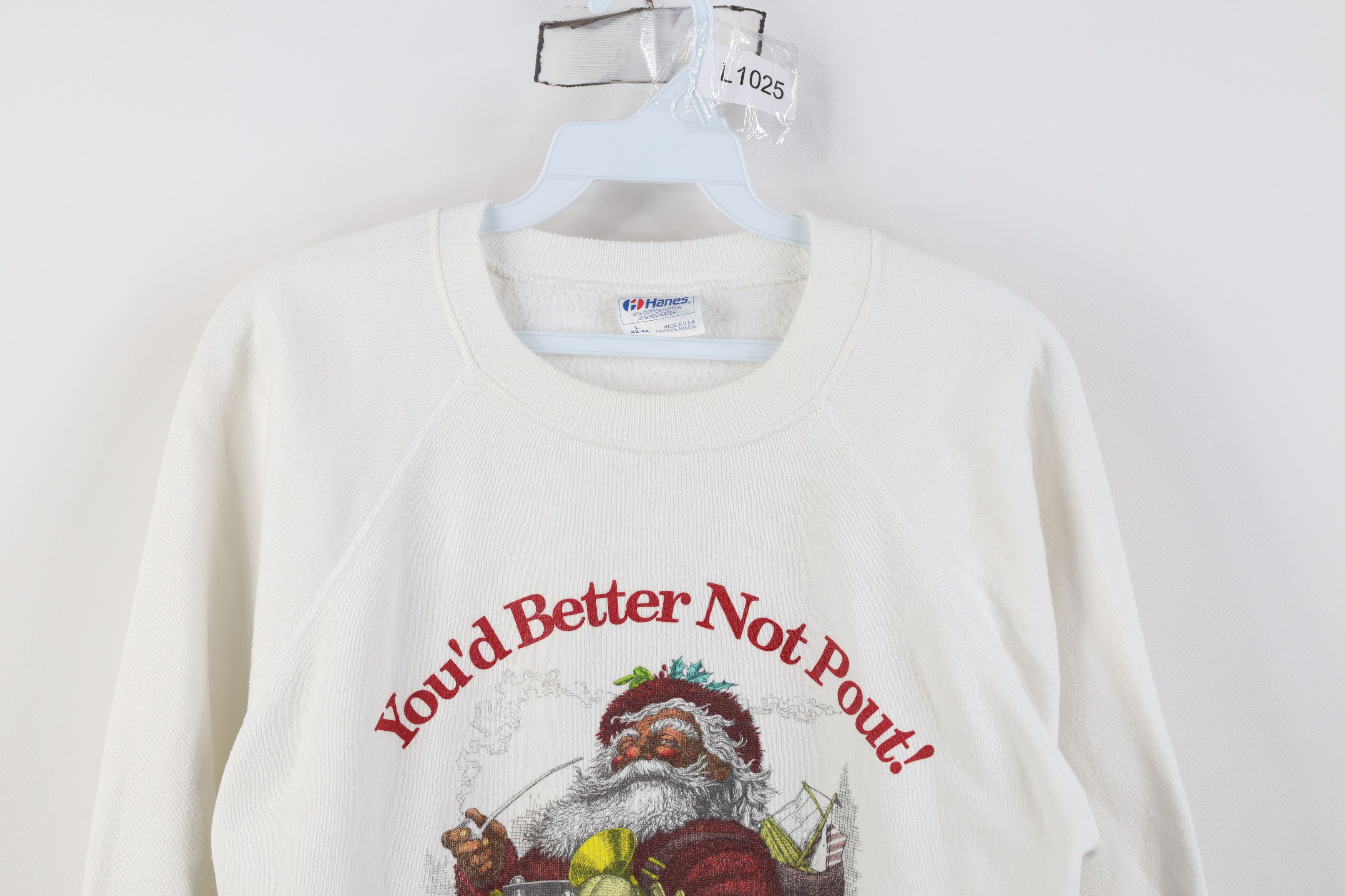 Vintage Vintage 80s Christmas You'd Better Santa Claus Sweatshirt Size L / US 10 / IT 46 - 2 Thumbnail