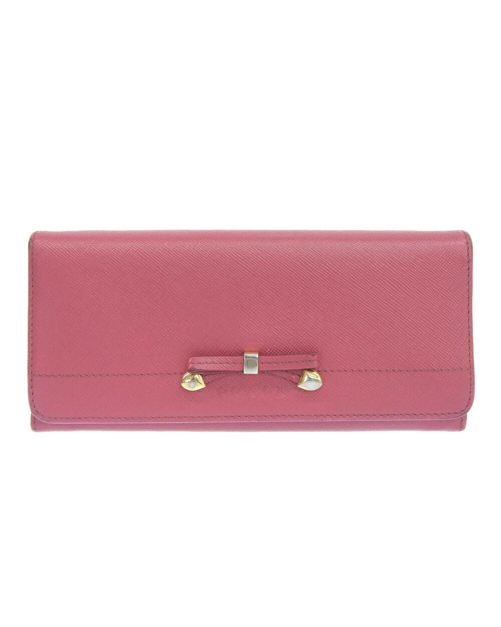 image of Prada Ribbon Long Bill Wallet in Pink, Women's