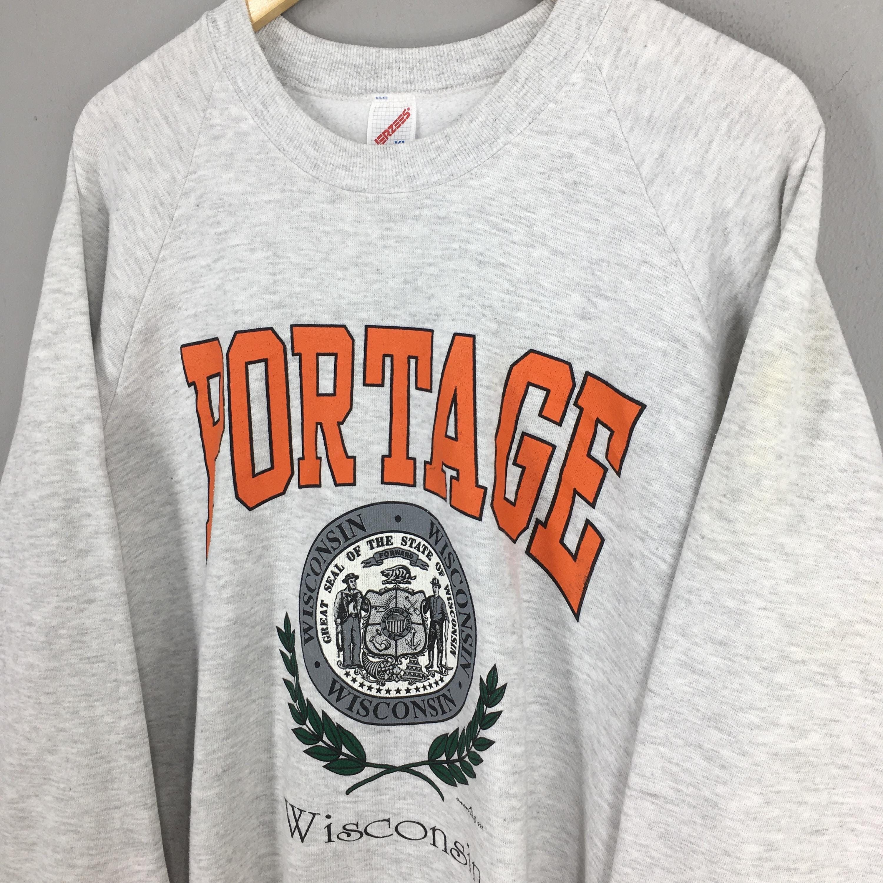 Jerzees Vintage Wisconsin State Portage Gray Sweatshirt XLarge Size US XL / EU 56 / 4 - 3 Thumbnail