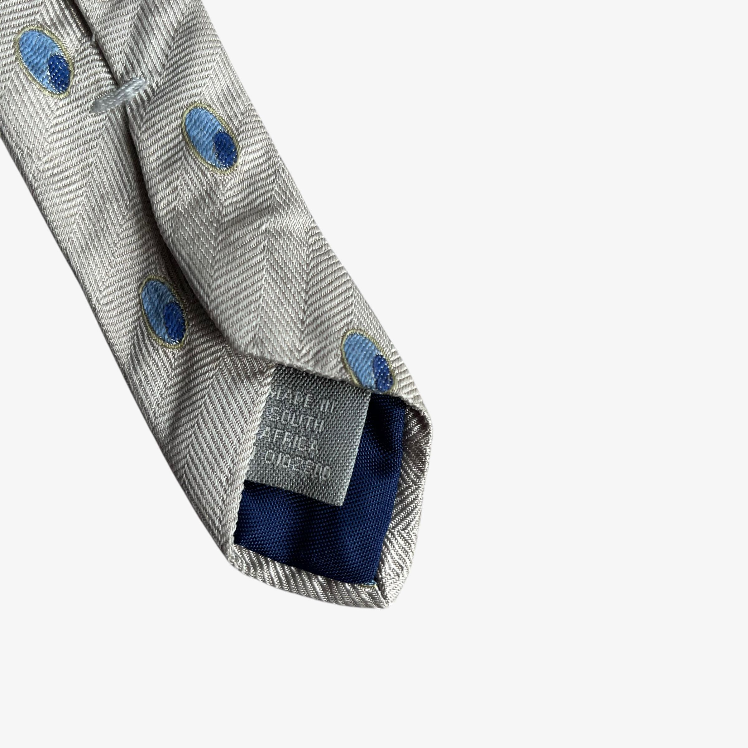 Nicole Miller Vintage 90s Nicole Miller Blue Geometric Print Grey Silk Tie Size ONE SIZE - 4 Thumbnail
