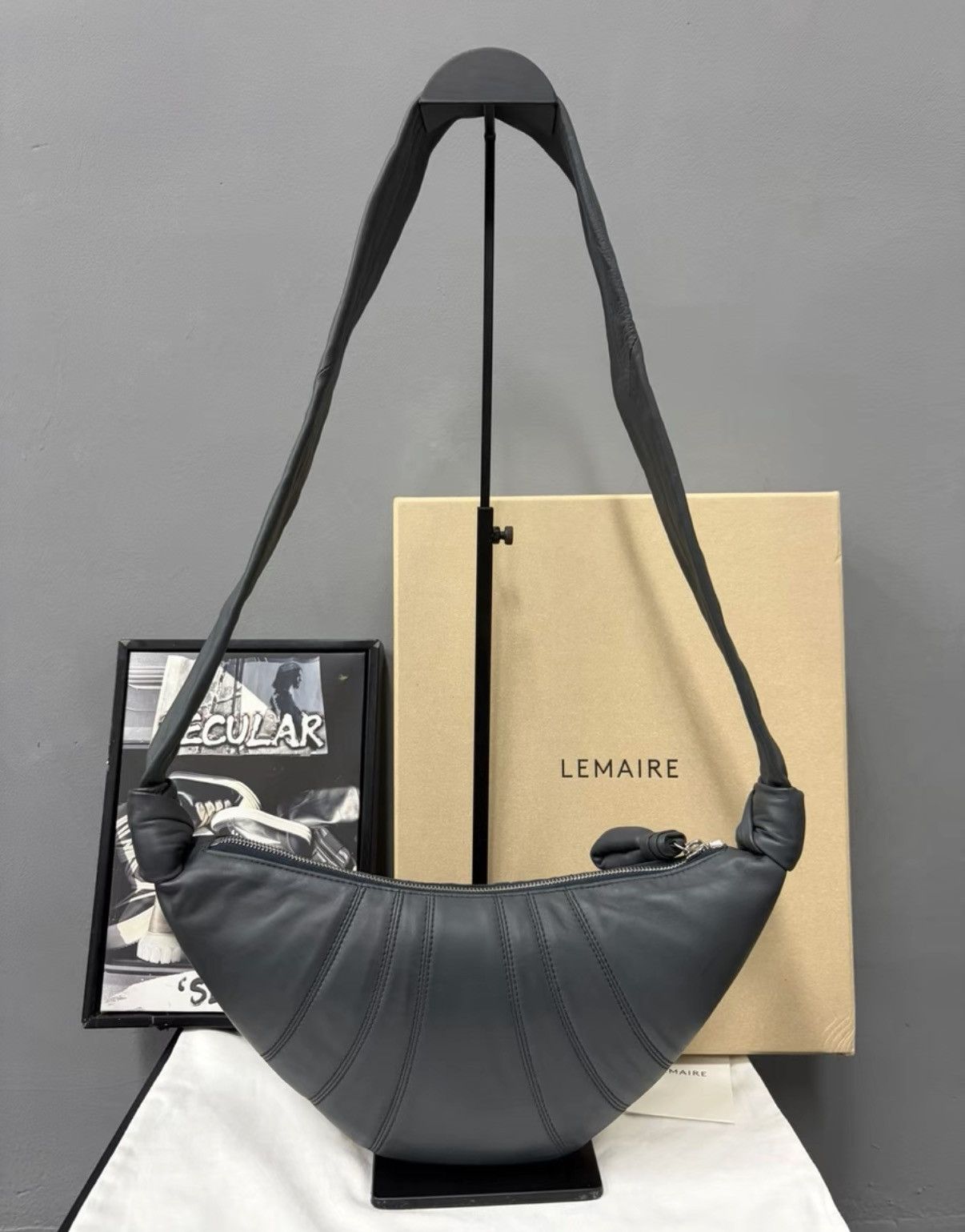 Lemaire Lemaire Brand Asphalt Lambskin Croissant Crossbody Bag K34 Size ONE SIZE - 1 Thumbnail