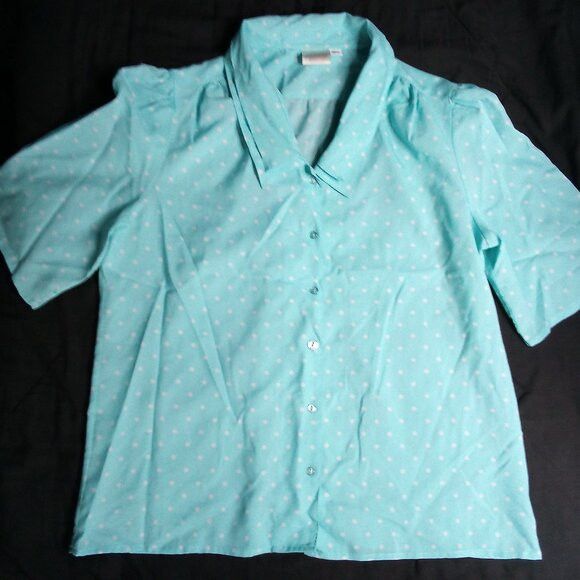 Other Vintage Blue Polka Dots Polyester Disco Shirt Short Sleeve Size L / US 10 / IT 46 - 2 Thumbnail