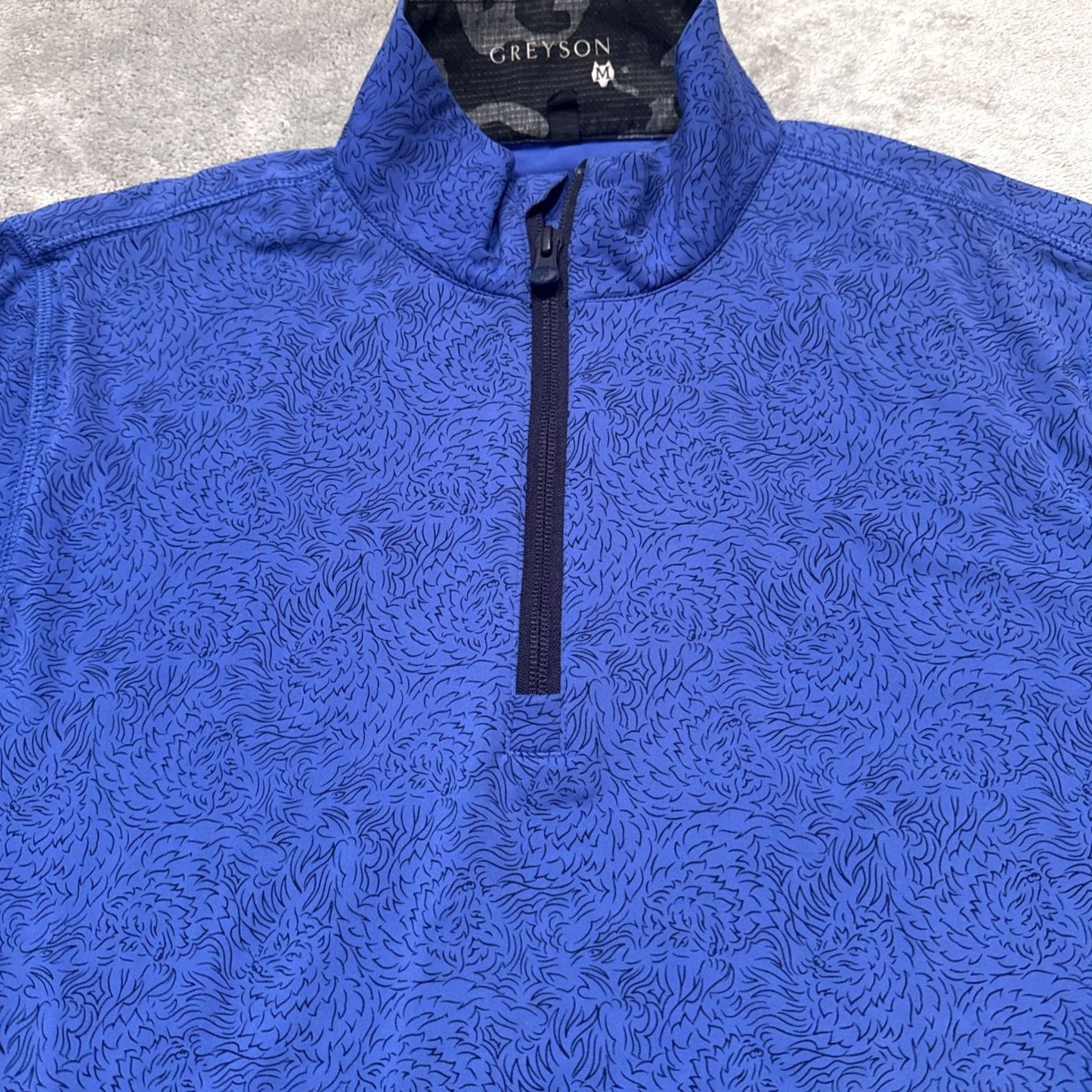Vintage Greyson Mens Medium Blue Golf Performance Wolf Design 1/4 Zip Pullover Jersey Mock Neck Long Sleeve Shirt Size US M / EU 48-50 / 2 - 2 Thumbnail