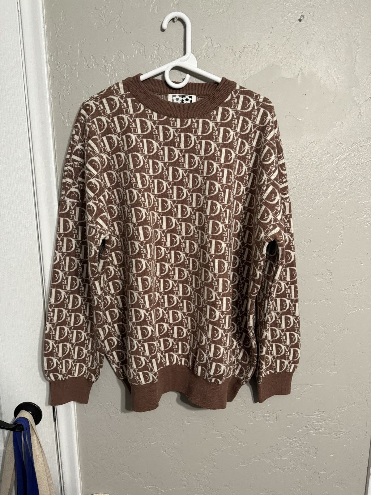 image of Vandy The Pink All Over Print Knit Sweater Brown “Vior”, Men's (Size Medium)