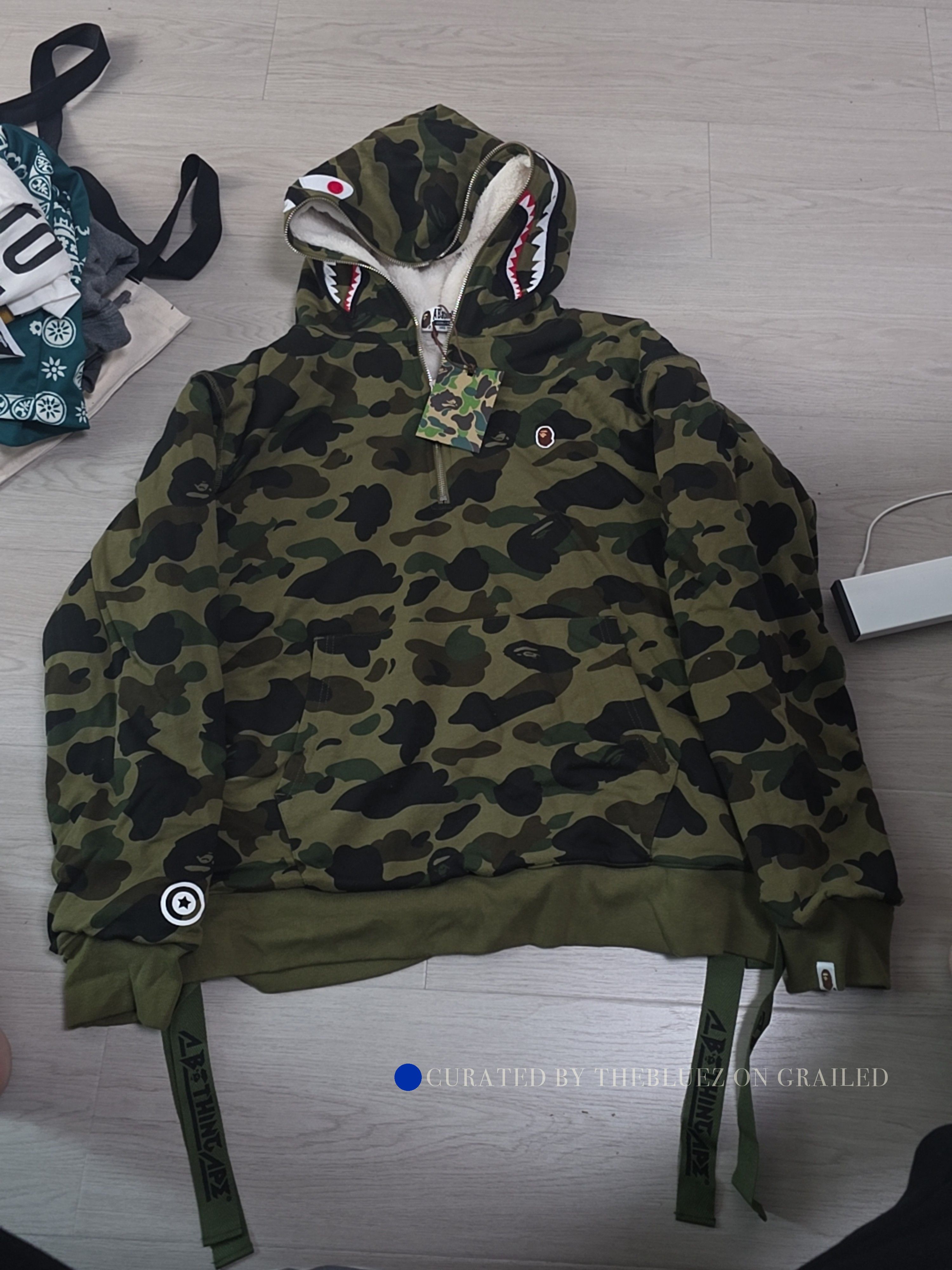 Bape Green Camo Shark Zip-Up Hoodie Size US XL / EU 56 / 4 - 1 Thumbnail
