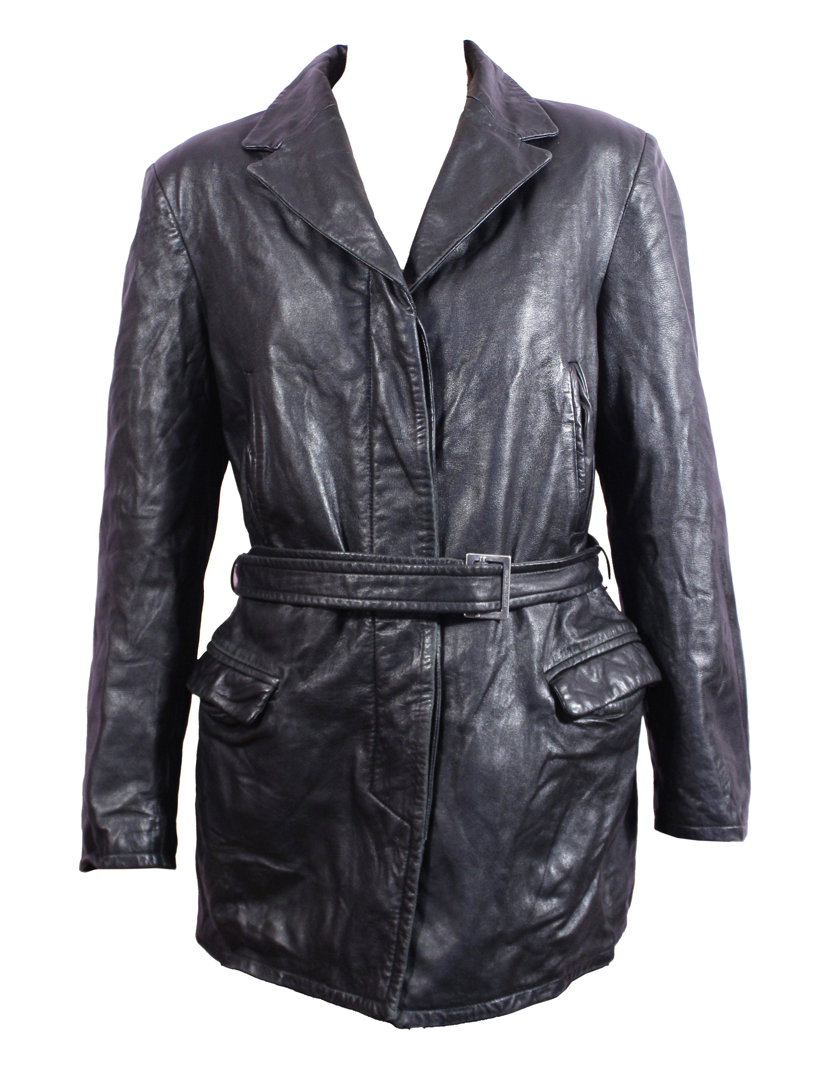 Versace 90S Leather Jacket Belted Coat Vintage Size S / US 4 / IT 40 - 1 Thumbnail