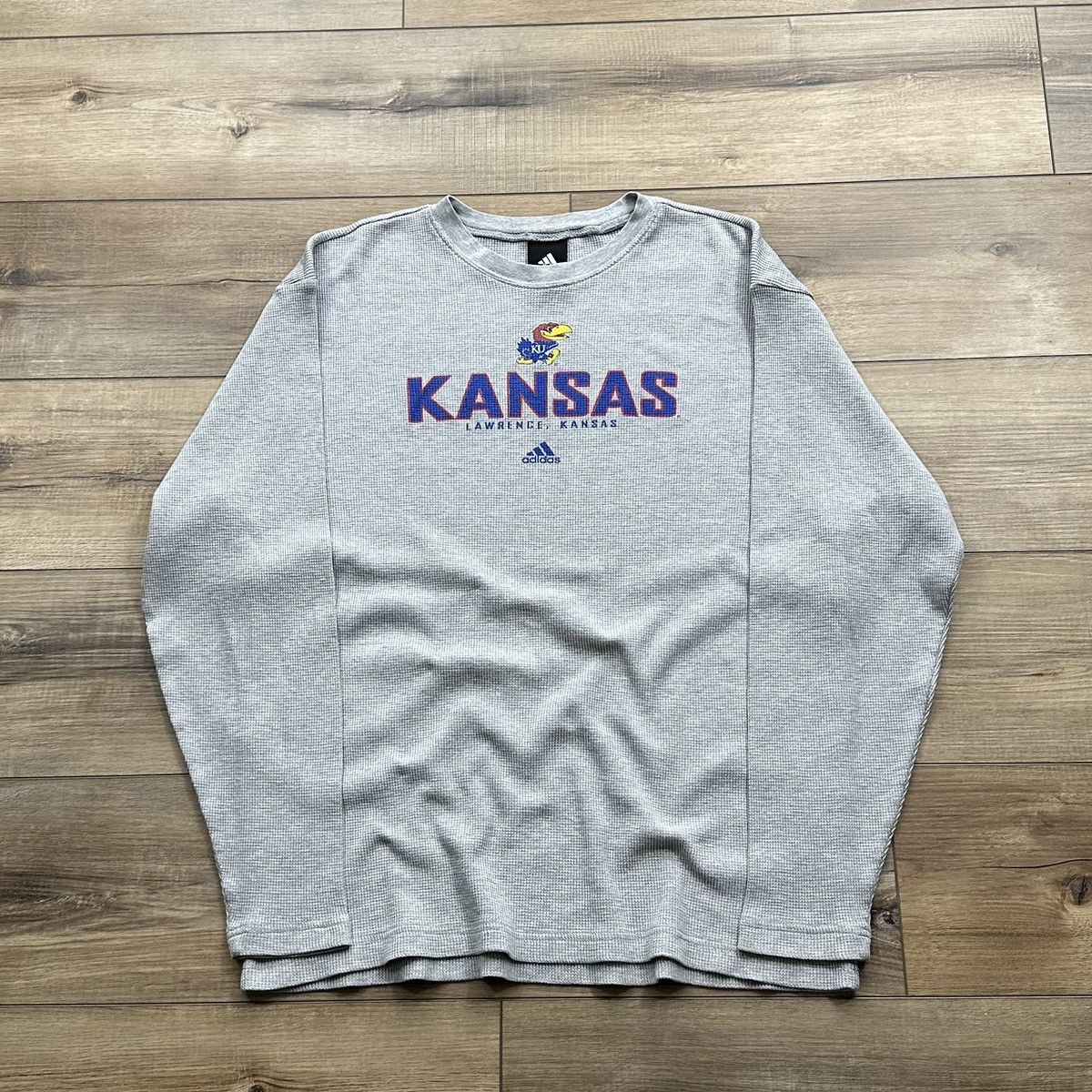 Adidas Vintage 2000s Adidas Kansas Jayhawks Long Sleeve Thermal Tee Size US XL / EU 56 / 4 - 1 Thumbnail