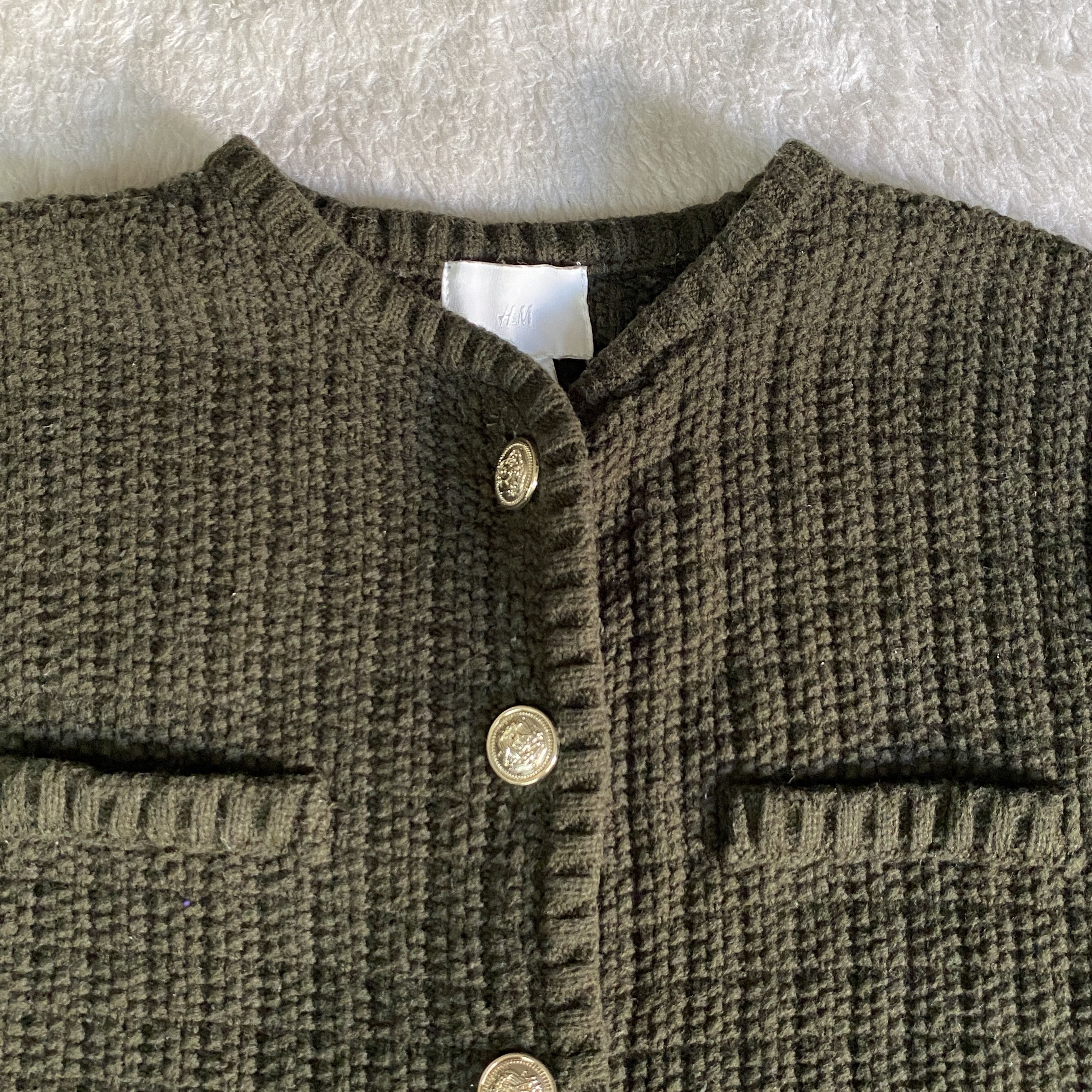 H&M H&M Olive Green Chunky Knit Cardigan Sweater Size XS / US 0-2 / IT 36-38 - 4 Thumbnail