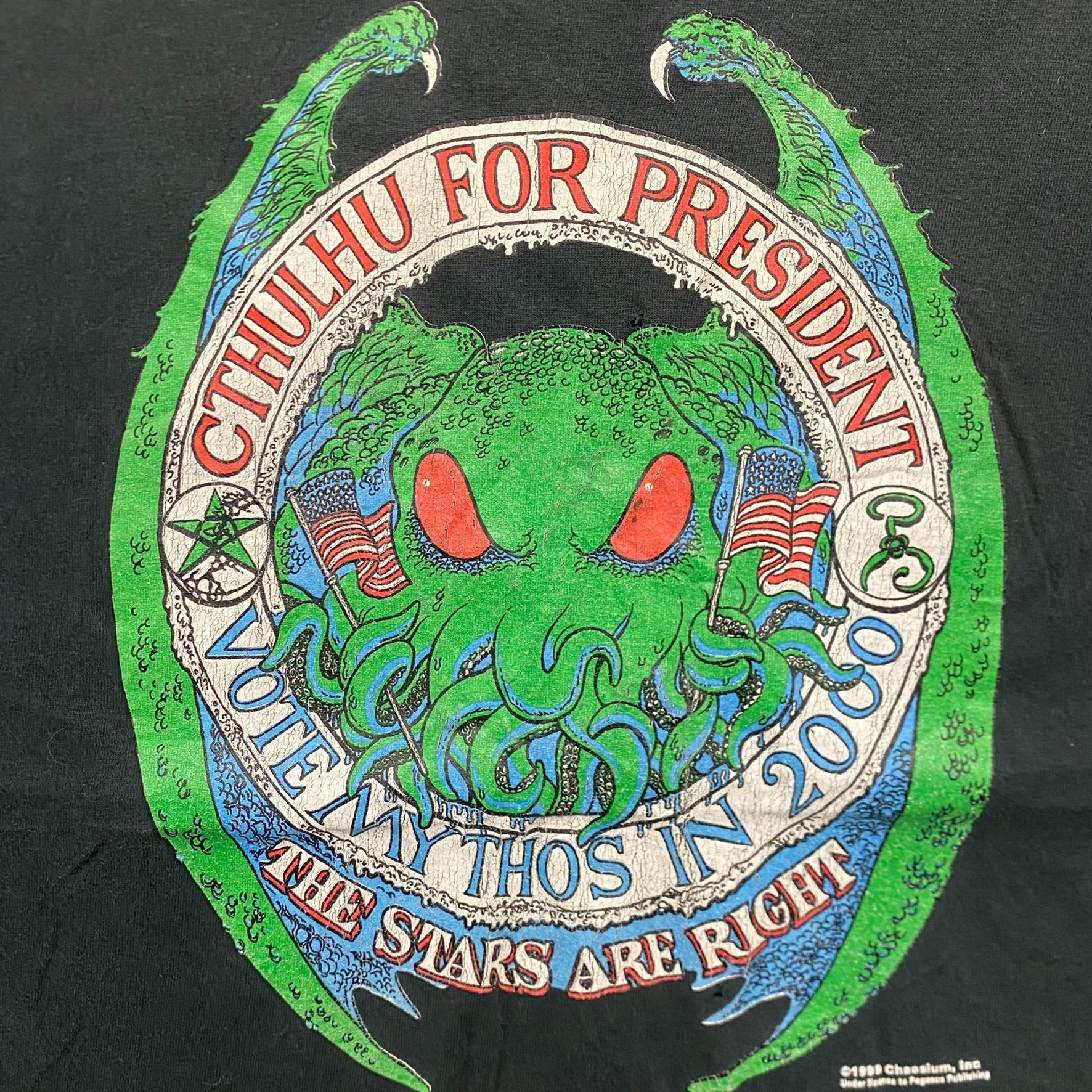 Jerzees Vintage 90s Cthulhu For President Sun Faded Goth Punk Tee Size US XL / EU 56 / 4 - 3 Thumbnail