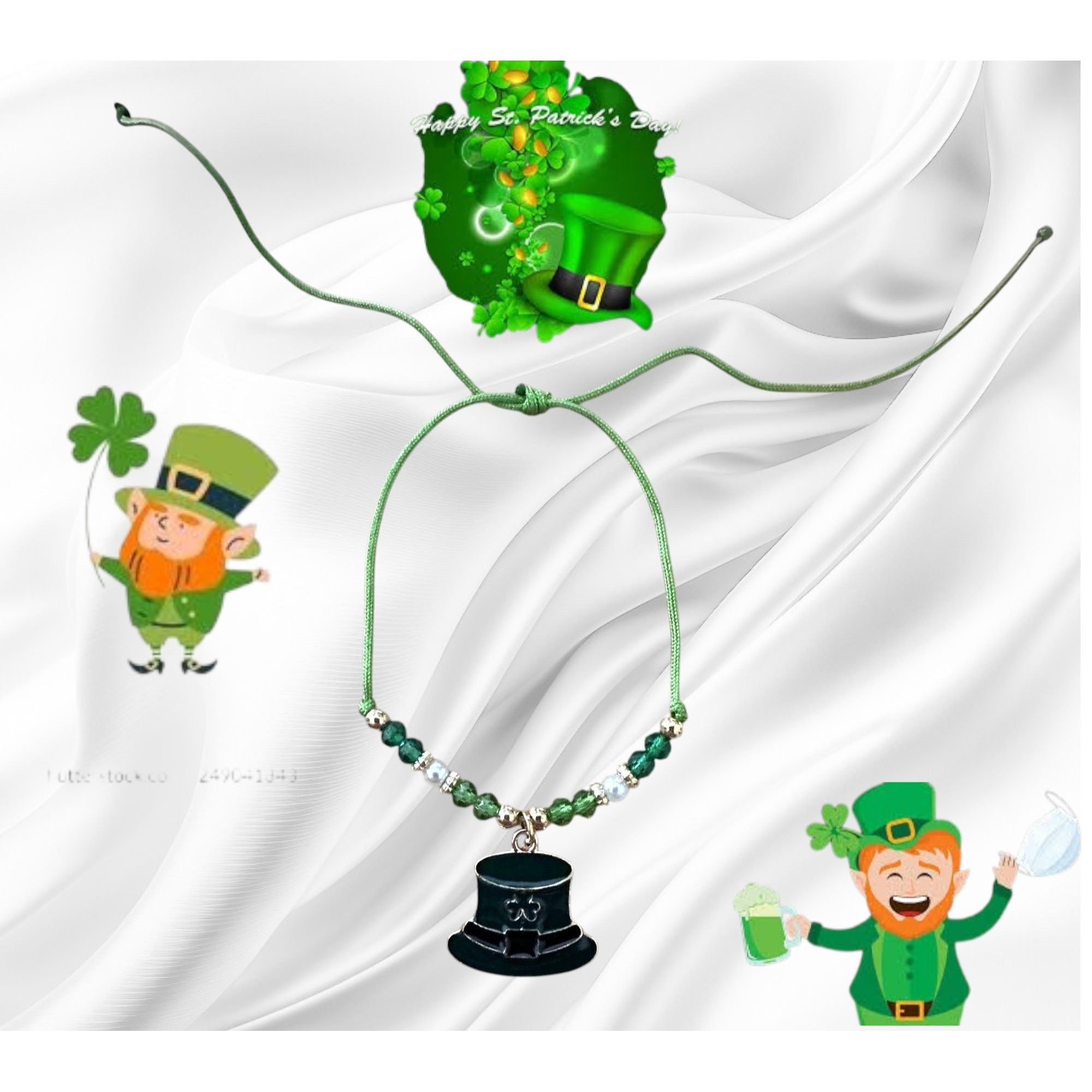 Handmade St Patricks Day Knotted String Beaded Bracelet Anklet Leprec Size ONE SIZE - 7 Thumbnail