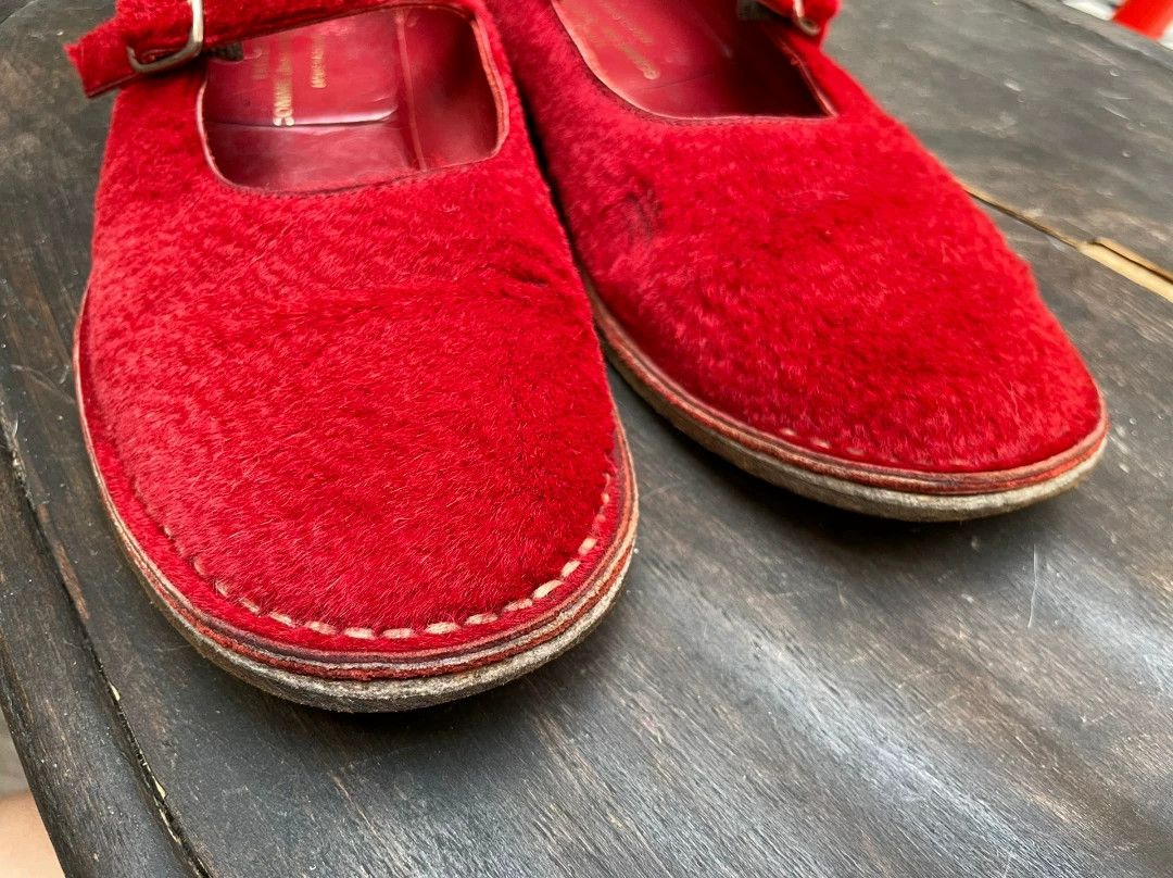 CDG by Comme des Garcons CDG tricot 1990s red flocked buckle shoes 36-36.5 Size US 6 / IT 36 - 3 Thumbnail
