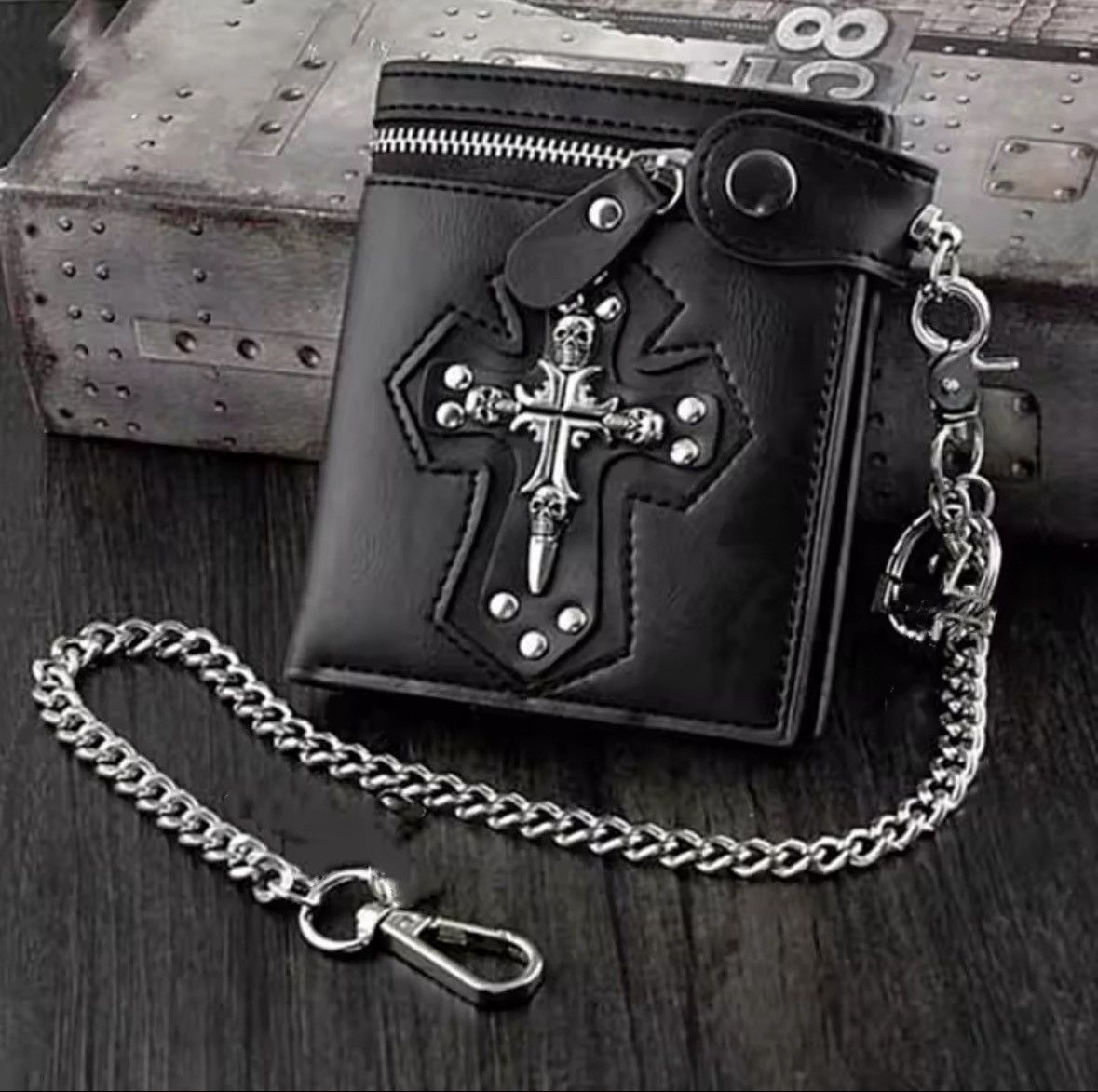 Japanese Brand × Vintage PU Leather Wallet Foldable Rivet Retro Biker Wallet Size ONE SIZE - 1 Thumbnail