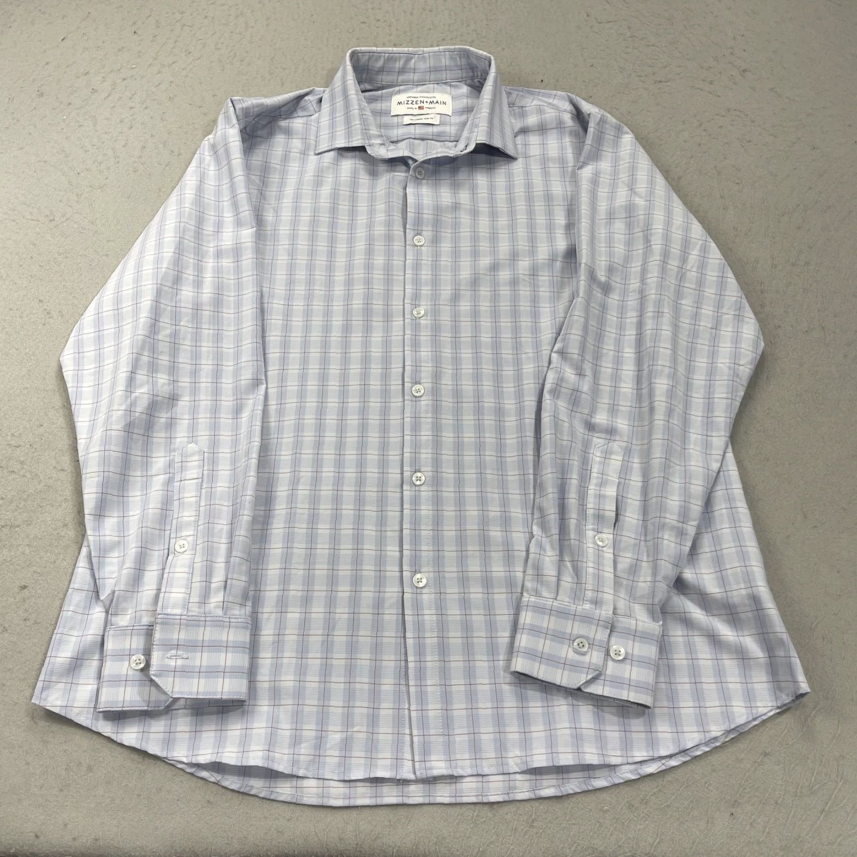 Mizzen+Main Mizzen+Main Shirt Mens 2XL Trim Fit Blue Plaid Check Leeward Stretch Casual, Button-Up, Classic Preppy, Summer, Spring, Fall, Mens, Blue, 2XL Size US XXL / EU 58 / 5 - 2 Thumbnail