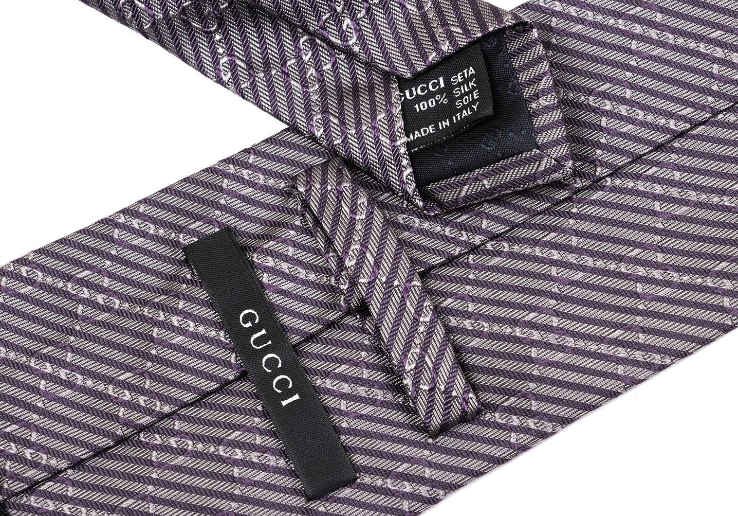 Gucci GG Stripe Jacquard Silk Tie in Gray and Purple Size ONE SIZE - 8 Thumbnail