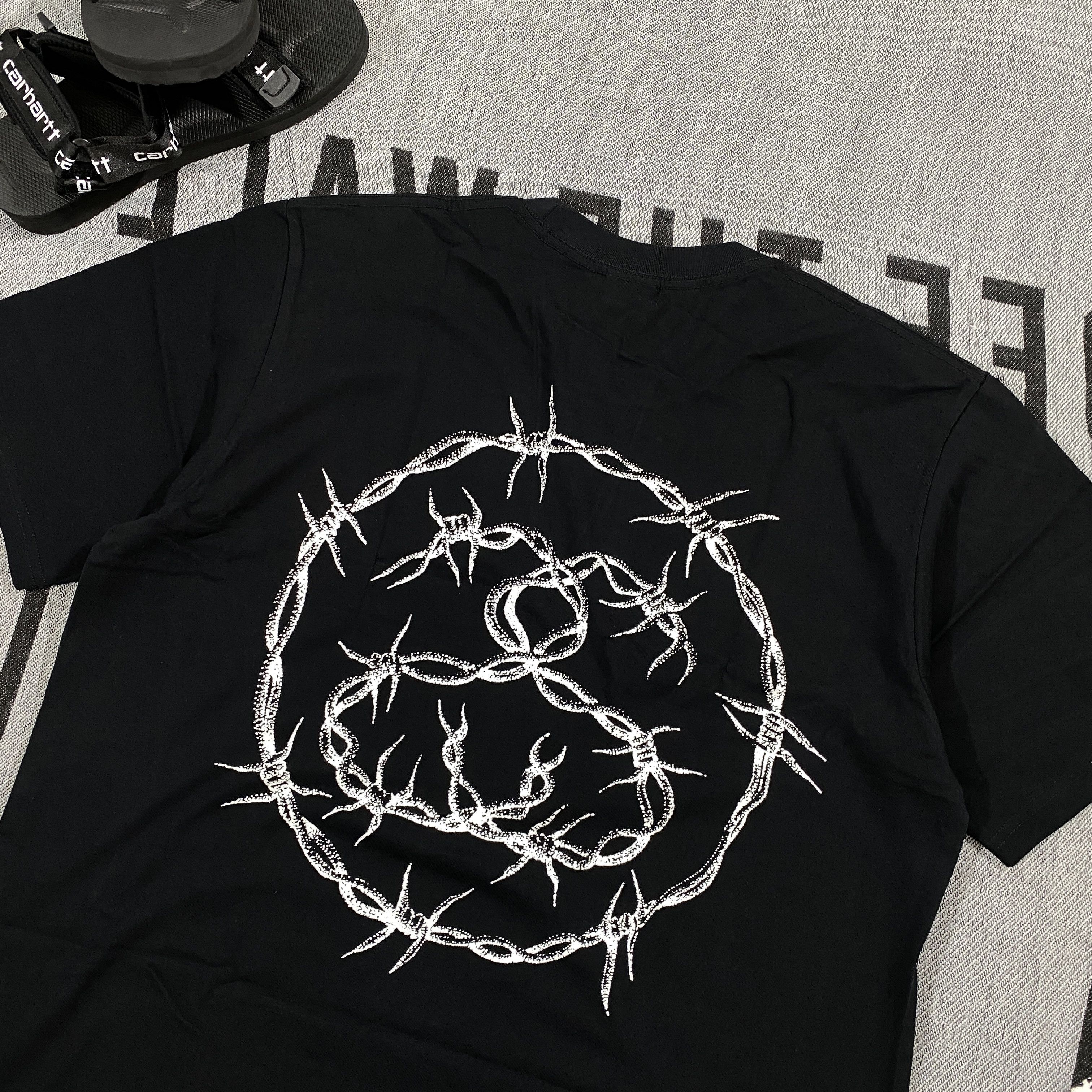 image of Stussy Barb Iron Logo Tee Large in Black, Men's