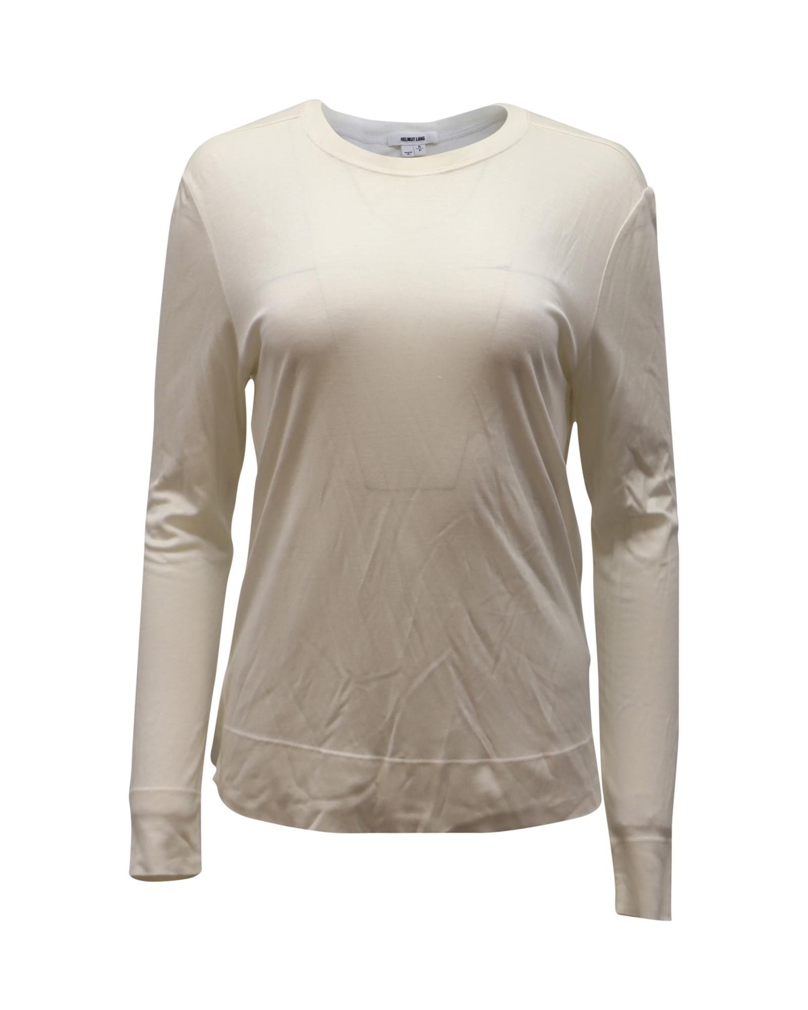 image of Helmut Lang Twist Back Long Sleeve Top In Cream Tencel in White/Cream, Women's (Size Small)