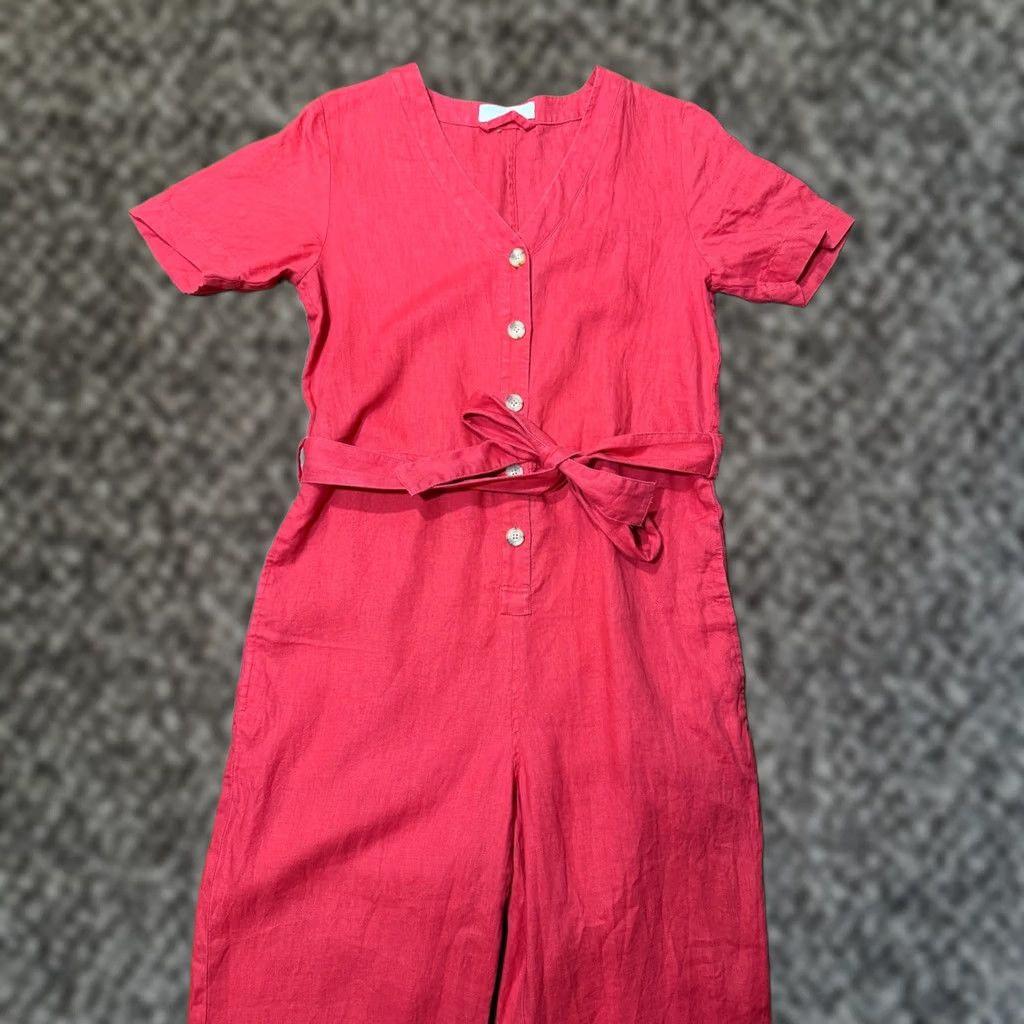 Everlane Everlane Tie Womens 0 Red Women Jumpsuit Linen Button waist Short sleeve JJ22 Size 25" / US 0 / IT 36 - 1 Thumbnail