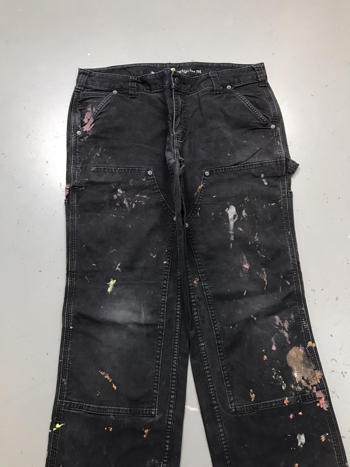 Carhartt Vintage Carhartt double knee paint splatter workwear denim Size US 35 - 5 Thumbnail