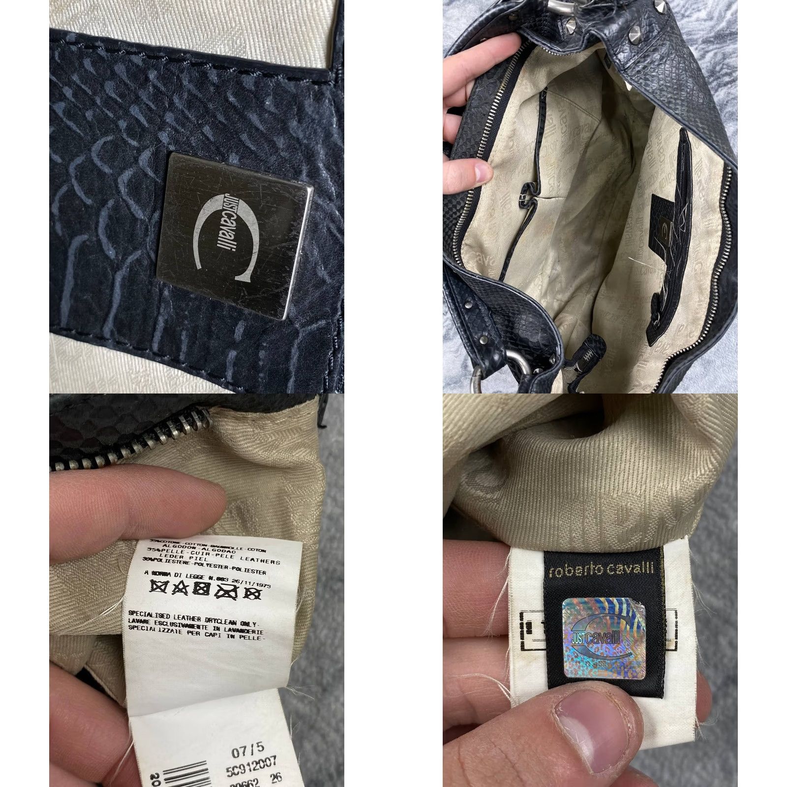 Just Cavalli Just Cavalli Leather Handbag Women Black Shoulder Bag Medium Leather Inner Pockets Detachable Strap Zip Closure Size ONE SIZE - 10 Thumbnail