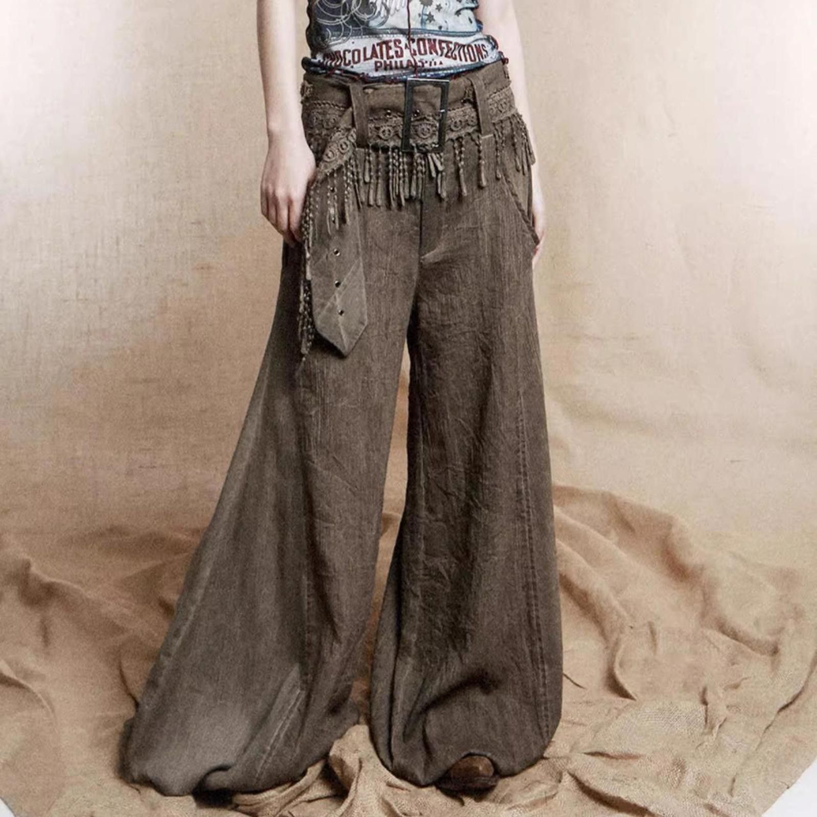 Japanese Brand Wide-Leg Trousers with Detachable Belt & Elastic Cuff Hems Size 28" / US 6 / IT 42 - 1 Thumbnail