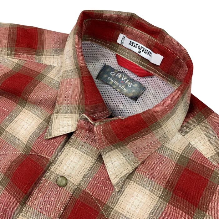 Orvis Orvis Men's Trout Bum Pearl Snap Button L/S Shirt Red/Beige Plaid •  Medium