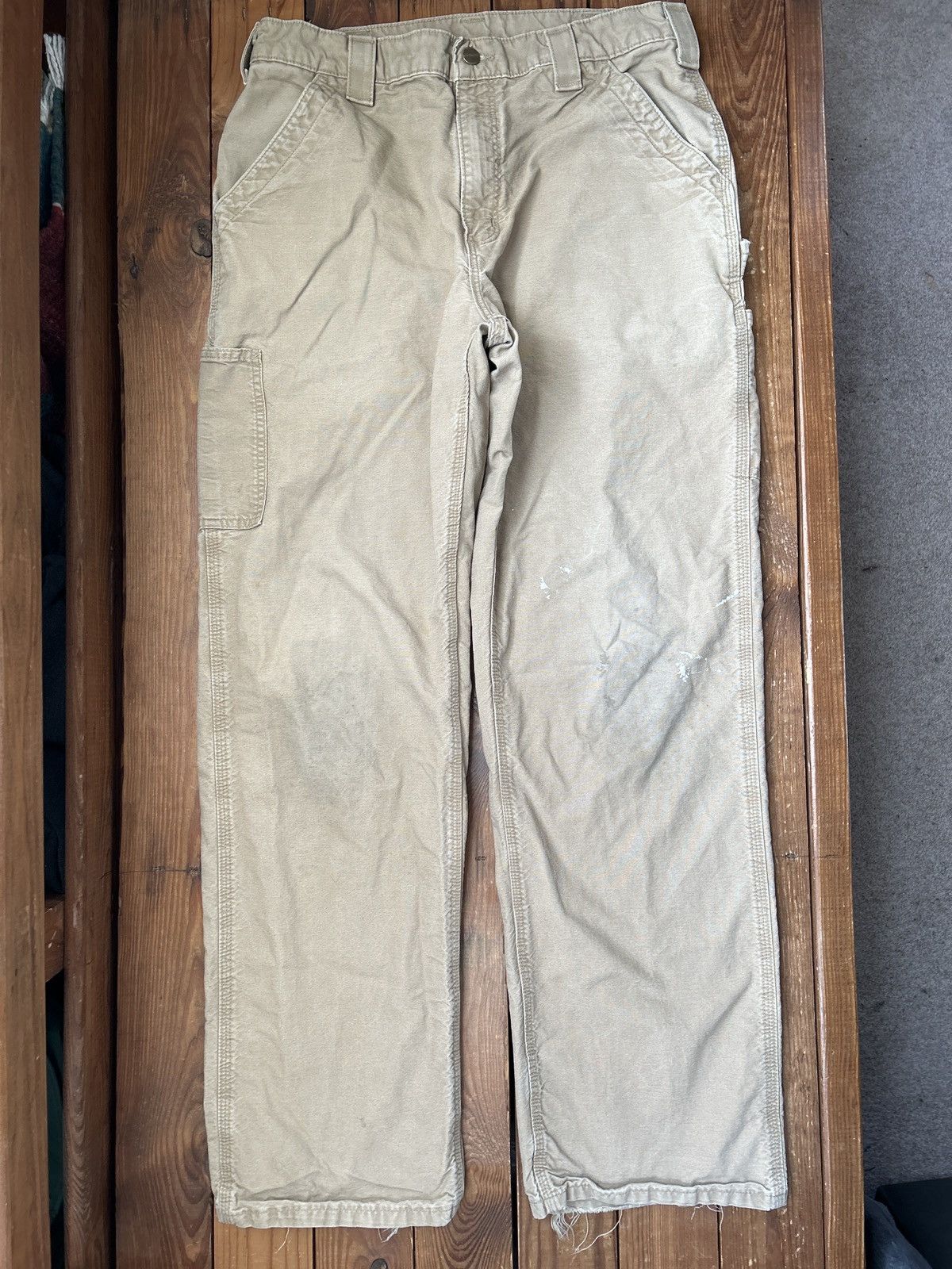 Carhartt × Vintage Vintage Carhartt Tan Carpenter Painted Work Pants Size US 34 / EU 50 - 2 Thumbnail
