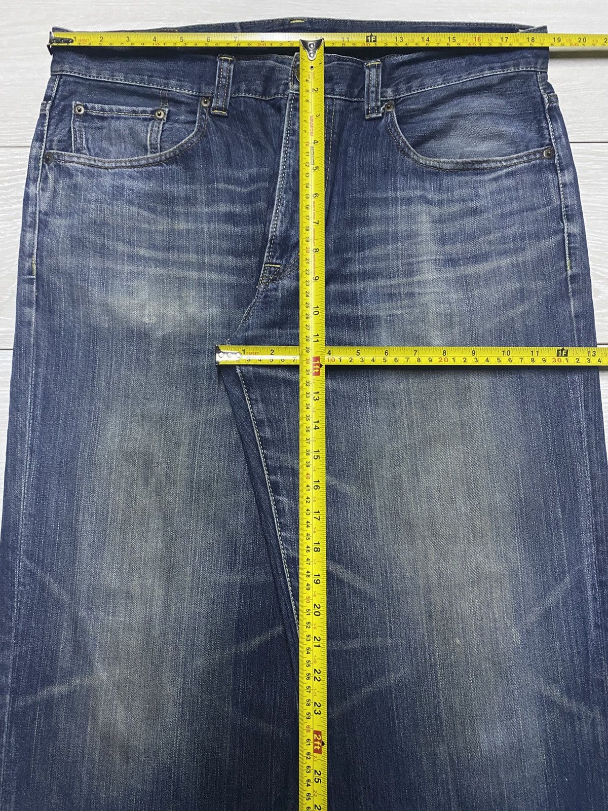 Japanese Brand Vintage Navy Produce Faded Baggy Wide Leg Jeans Size US 37 - 11 Thumbnail