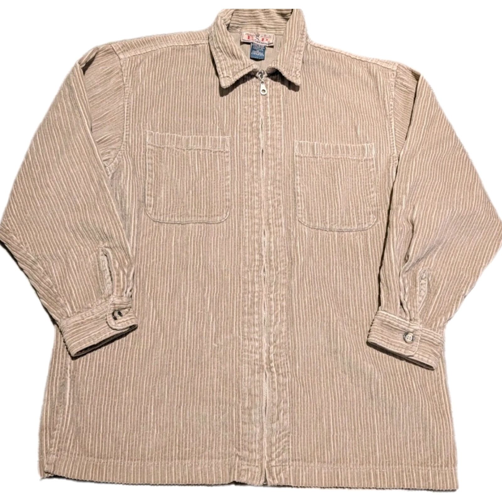 Express VINTAGE Express EXP Beige Corduroy Shirt Jacket Mens M Zip Up Shacket 90s Casual Full Zip Pockets Size US M / EU 48-50 / 2 - 2 Thumbnail
