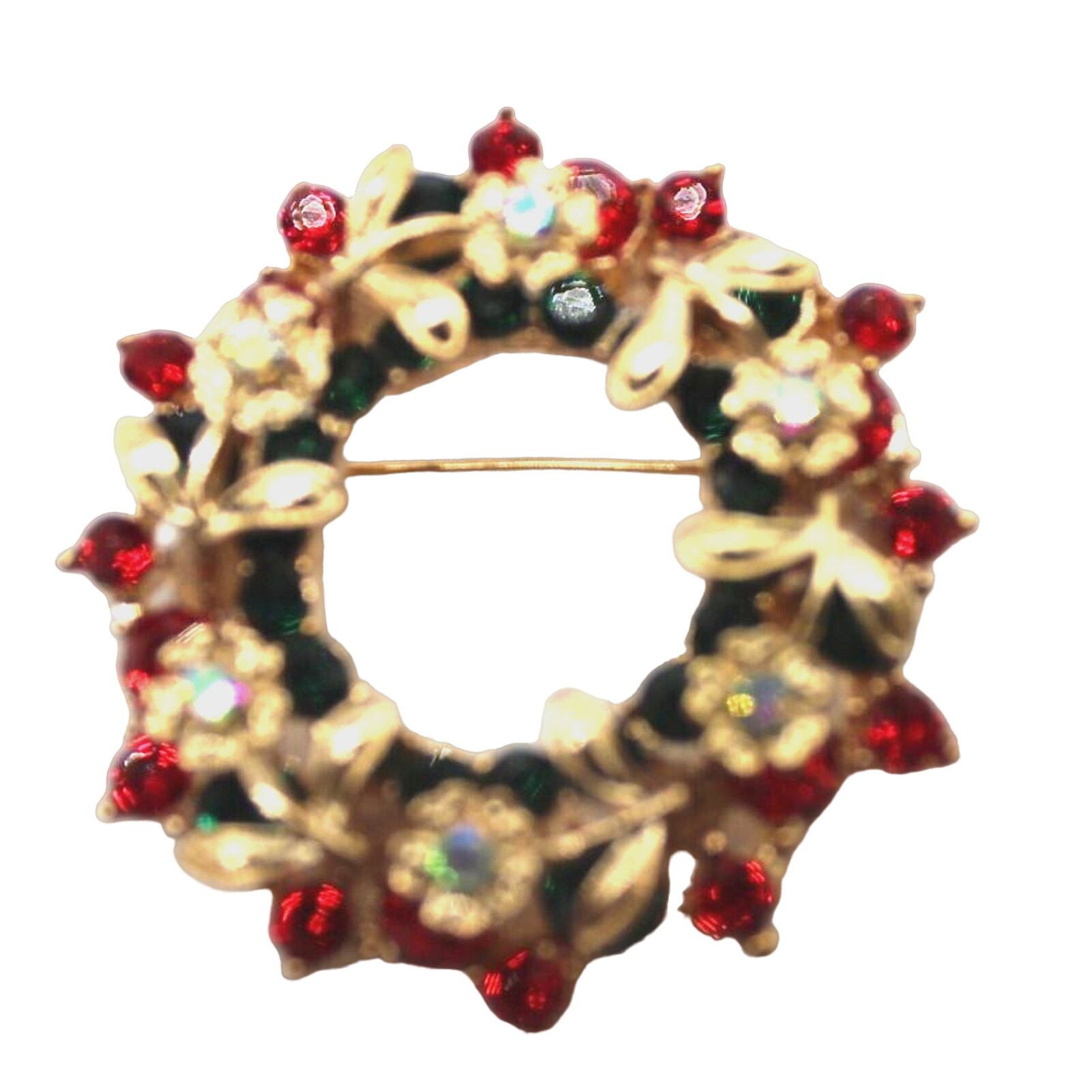 Other Christmas Wreath Brooch •Rhinestone Studded •Aurora Borealis Size ONE SIZE - 3 Thumbnail