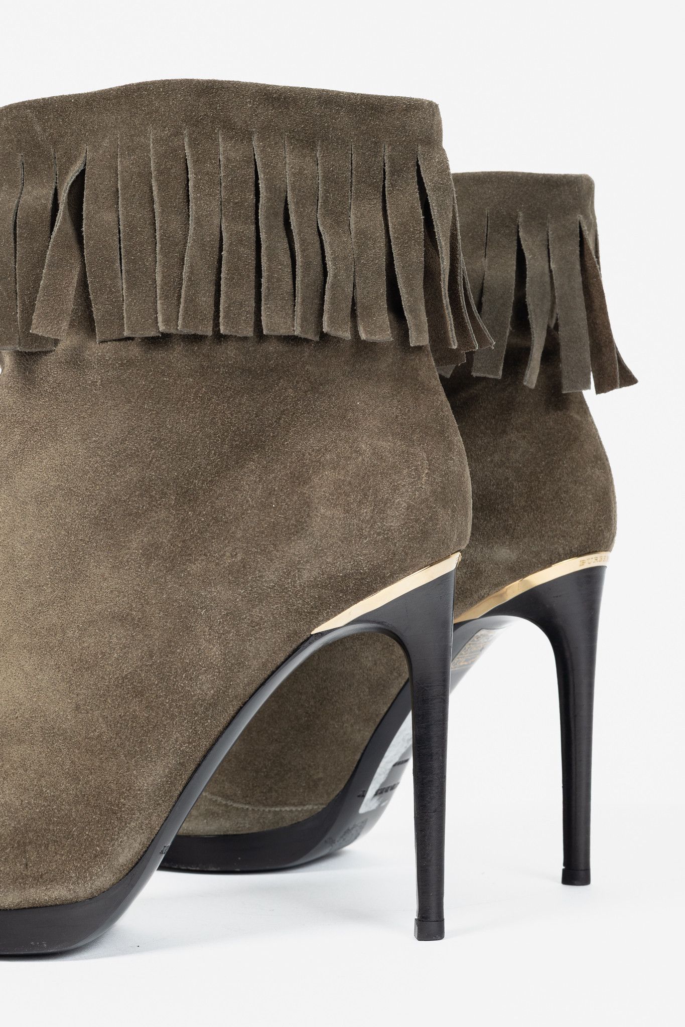 Burberry Burberry Pelling Khaki Suede Fringe Peep-Toe Booties Size US 8.5 / IT 38.5 - 8 Thumbnail