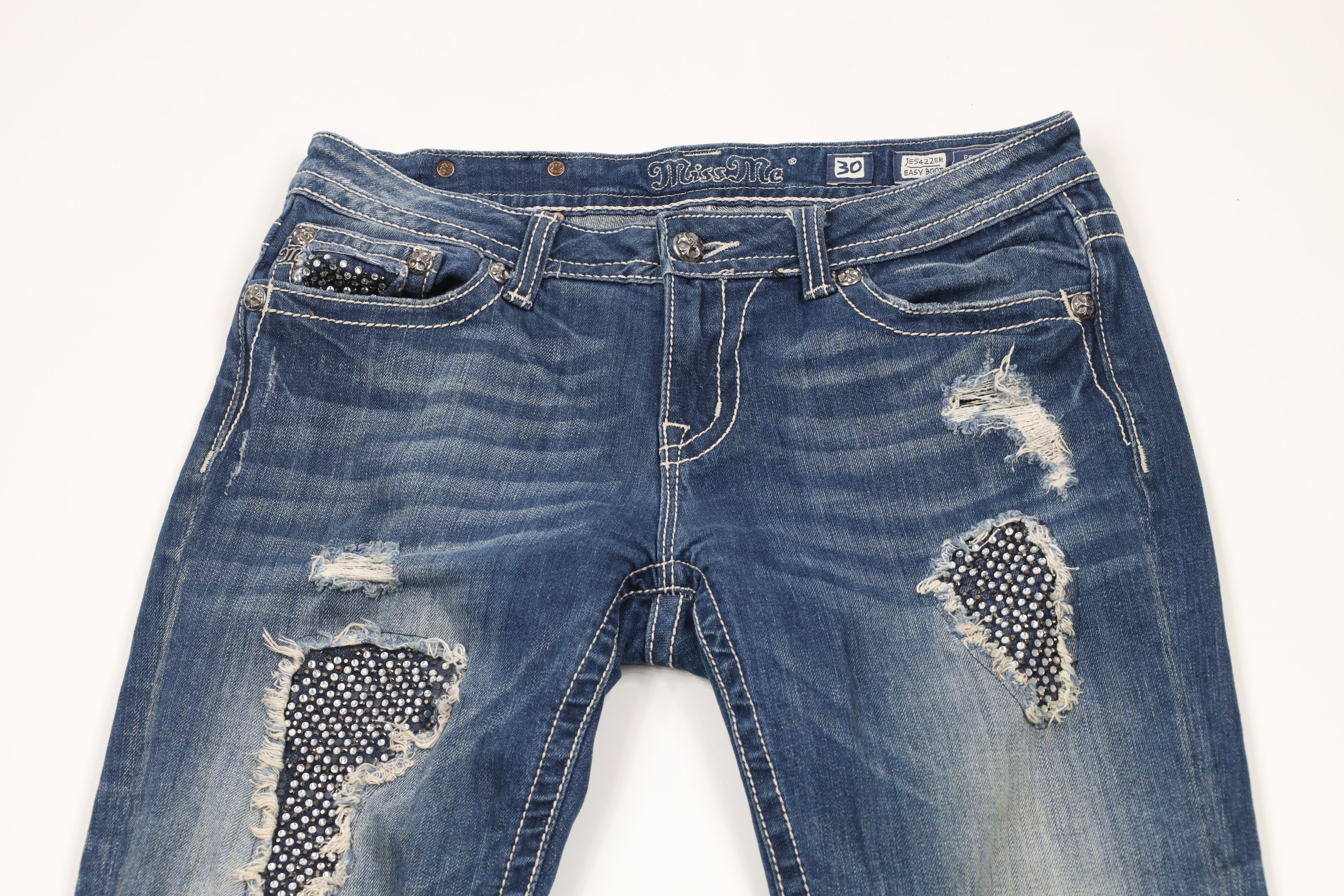 Miss Me × Vintage Miss Me Thick Stitch Jeweled Sequin Easy Boot Leg Jeans Size 30" / US 8 / IT 44 - 2 Thumbnail