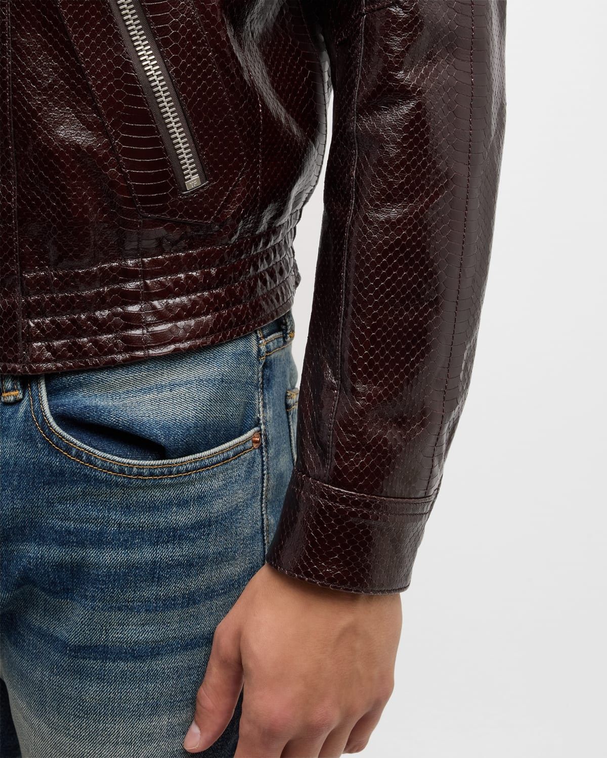 Tom Ford o1w1db10925 LBS059 Python-Effect Leather Jacket in Brown Size US S / EU 44-46 / 1 - 4 Thumbnail