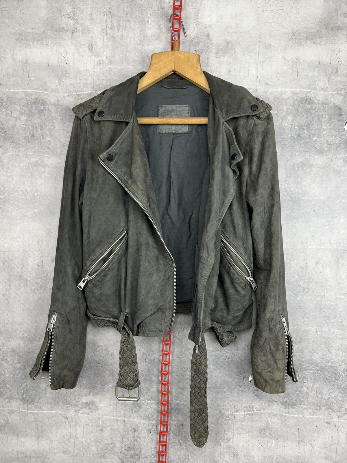 Allsaints ALLSAINTS Braided Wyatt Goat Leather Suede Biker Jacket EU36 Size S / US 4 / IT 40 - 7 Thumbnail