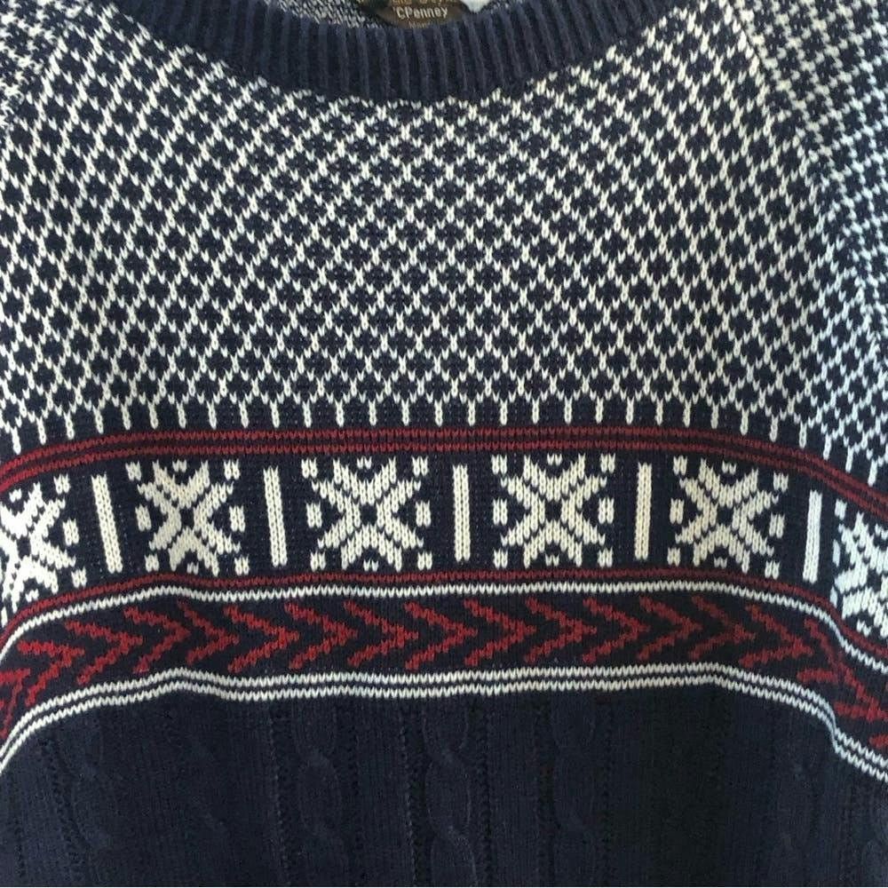 Vintage vintage 90s argyle snow flake white blue wool sweater sz L Size US L / EU 52-54 / 3 - 4 Thumbnail