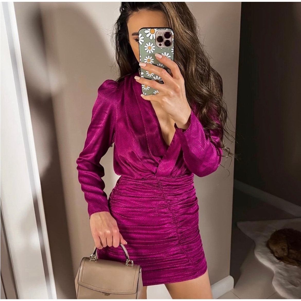 Zara ZARA BLOGGER FAVORITE SATIN EFFECT PRINT DRESS FUCHSIA Size L / US 10 / IT 46 - 4 Thumbnail