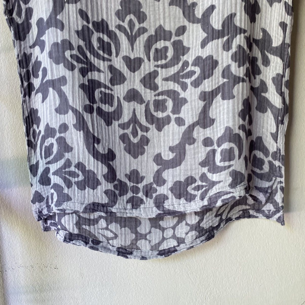 Issey Miyake Plantation Gray Floral Sheer Cap Sleeve Top Size M / US 6-8 / IT 42-44 - 6 Thumbnail