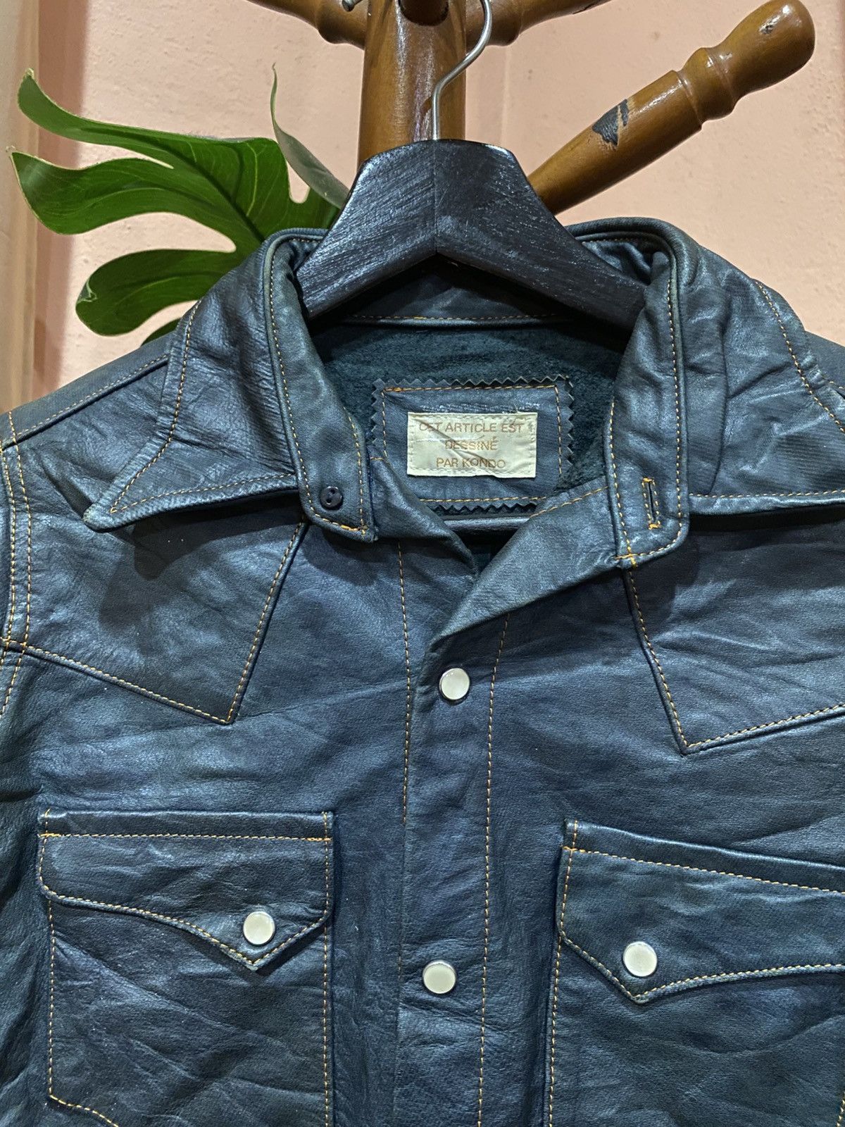 Leather Dessiné par Kondo Western Shirt Jacket Distressed Patina Size XS / US 0-2 / IT 36-38 - 8 Thumbnail