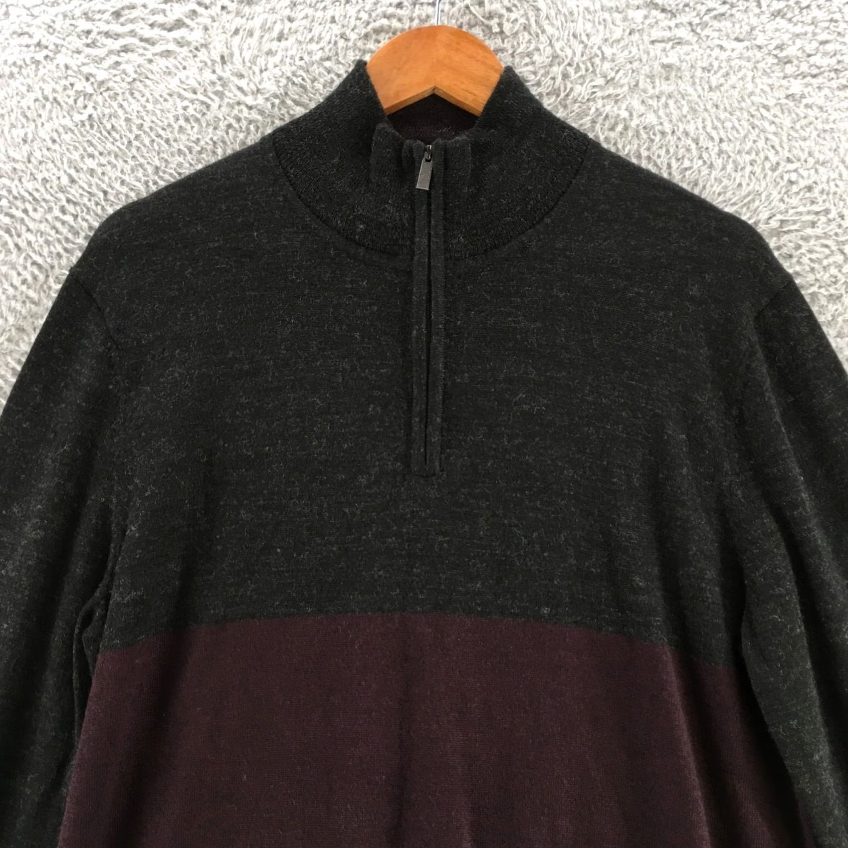 Calvin Klein Calvin Klein Quarter Zip Pullover Sweater Mens L Grey Burgendy Long Sleeve Knit Size US L / EU 52-54 / 3 - 2 Thumbnail
