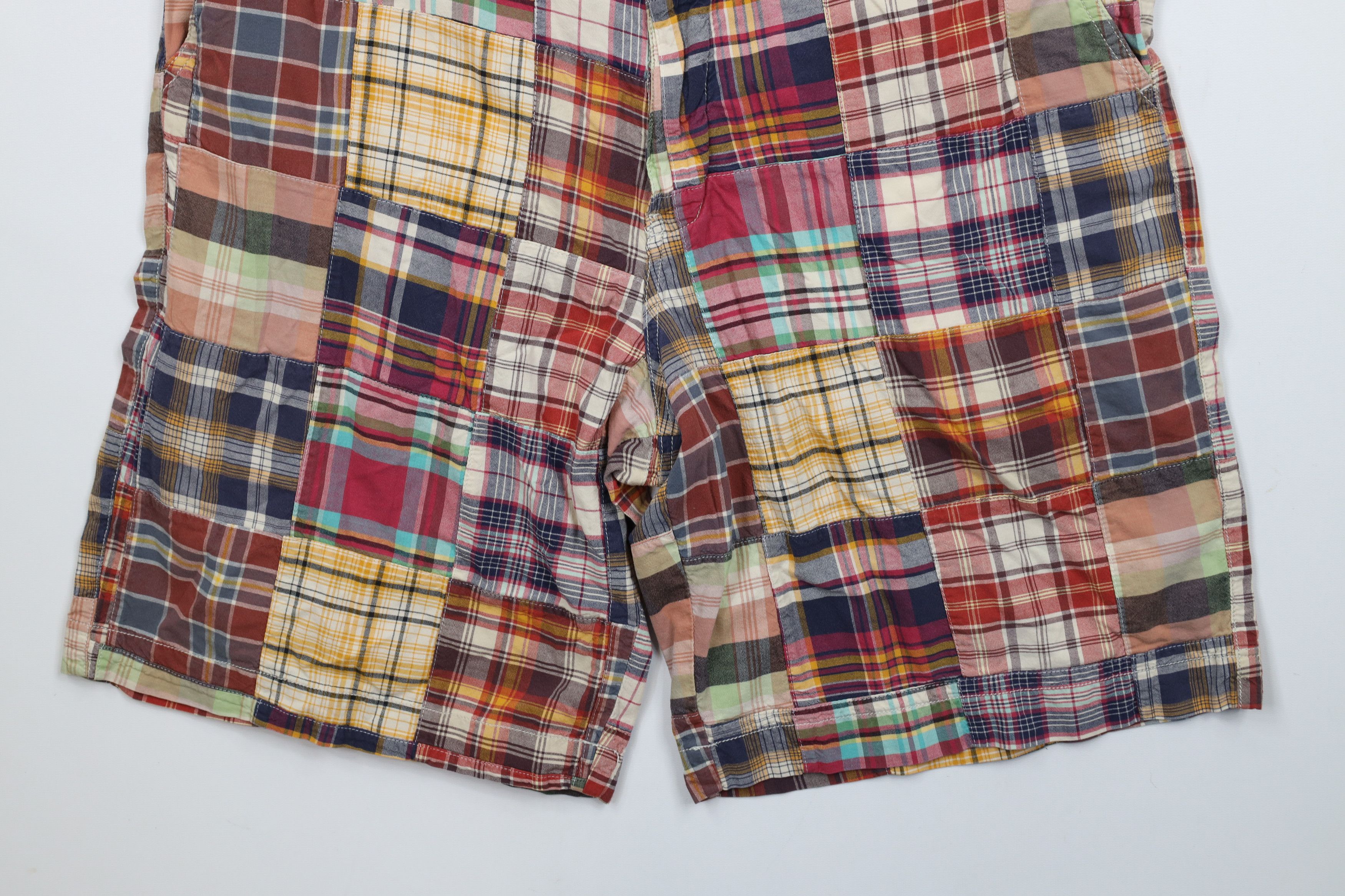 J.Crew × Vintage Vintage 90s Y2K J Crew Patchwork Rainbow Madras Shorts Size US 35 - 4 Thumbnail