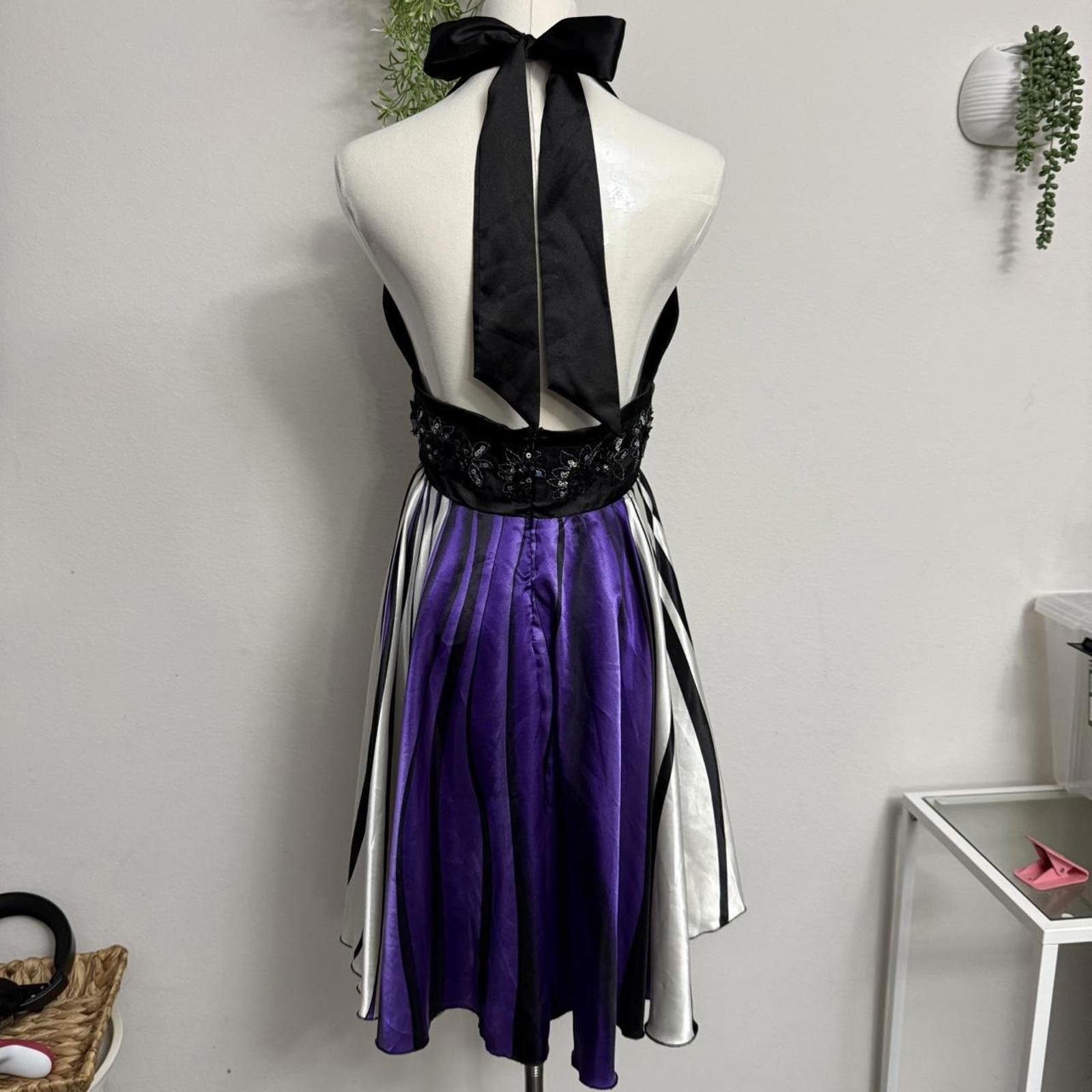 Designer Y2k whimsy goth Black & purple Ever-Pretty halter dress Size M / US 6-8 / IT 42-44 - 5 Thumbnail