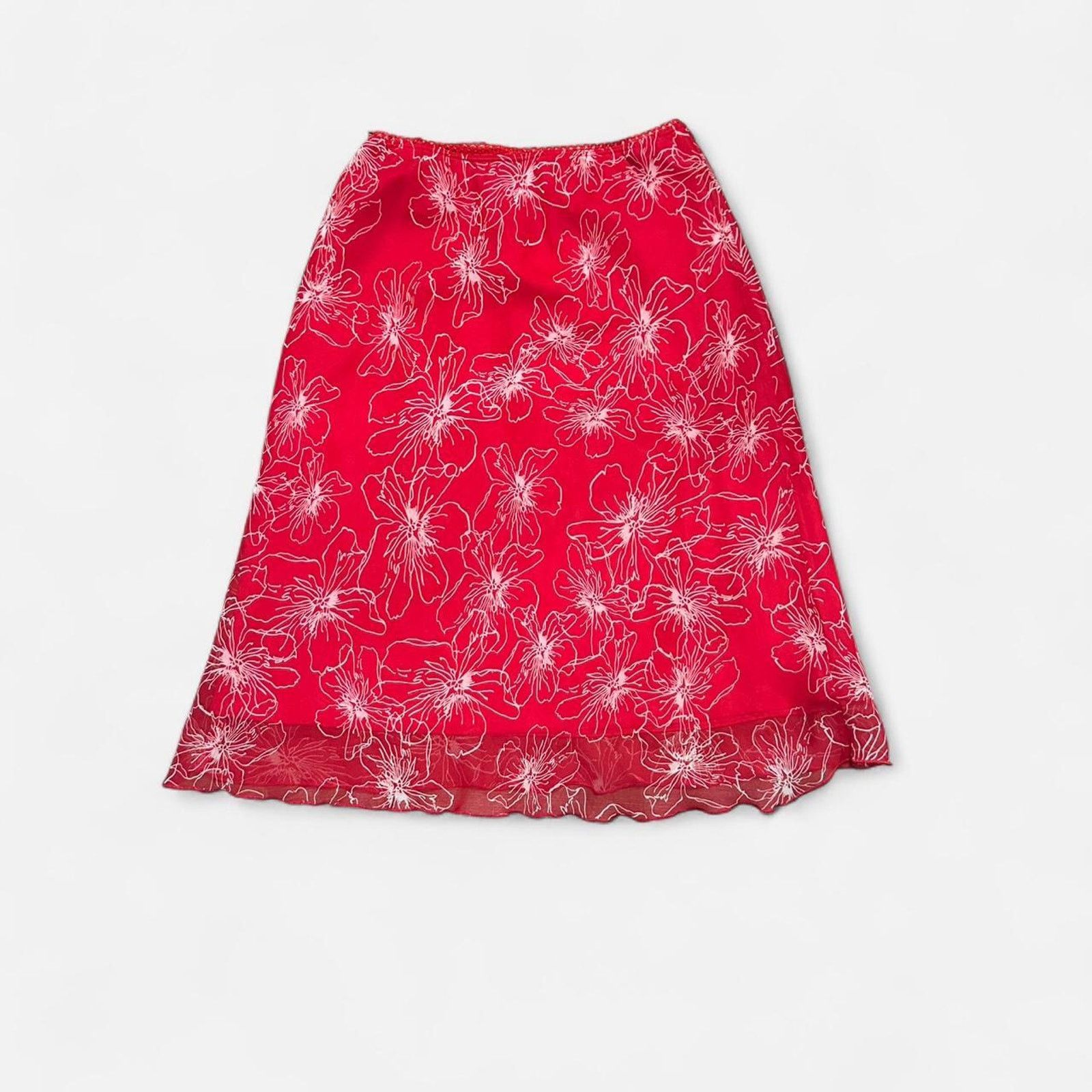 Other Red floral mesh mini skirt Size 29" - 1 Thumbnail
