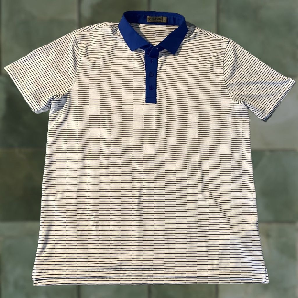 G/FORE G/Fore Polo Shirt Men L White Blue Striped Two Tone Golf Stretch Polo Regular Size L Mens Size US L / EU 52-54 / 3 - 1 Thumbnail