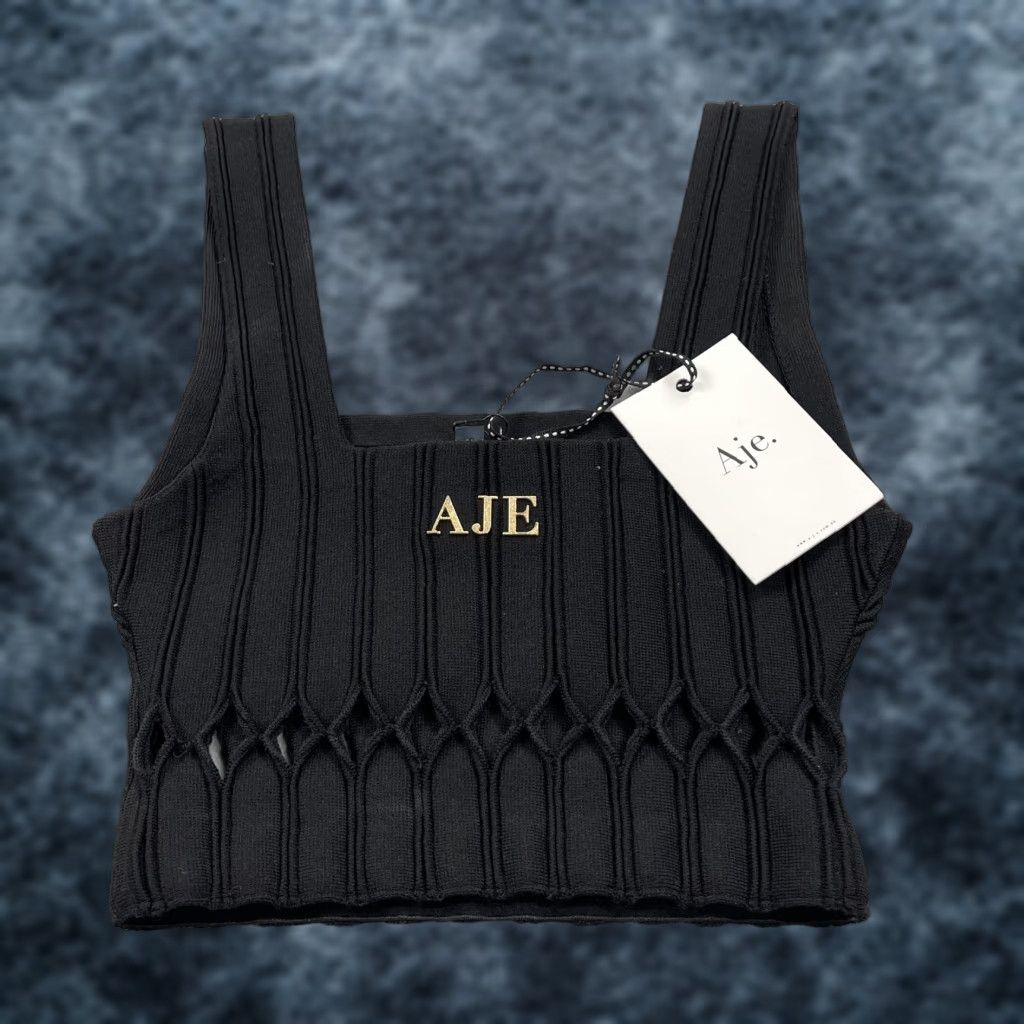 Aje Aje Ney Diamond Cut Out Knit Crop Tank Womens XS Black Square Neck Top Size XS / US 0-2 / IT 36-38 - 1 Thumbnail