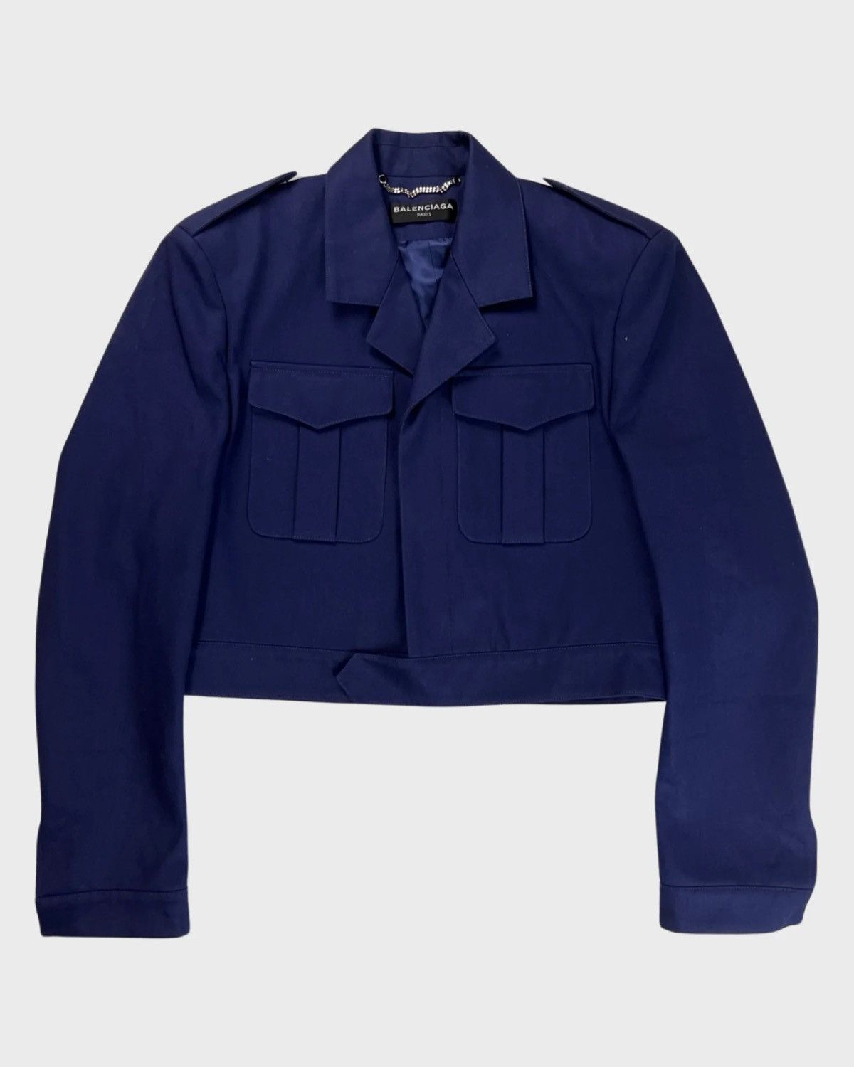 Balenciaga BALENCIAGA SS17 RUNWAY CROPPED MILITARY OFFICER JACKET BLUE Size US S / EU 44-46 / 1 - 1 Thumbnail