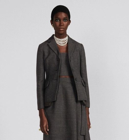Dior o1w1db10824 Houndstooth Mohair & Wool Jacket in Gray Size XS / US 0-2 / IT 36-38 - 4 Thumbnail