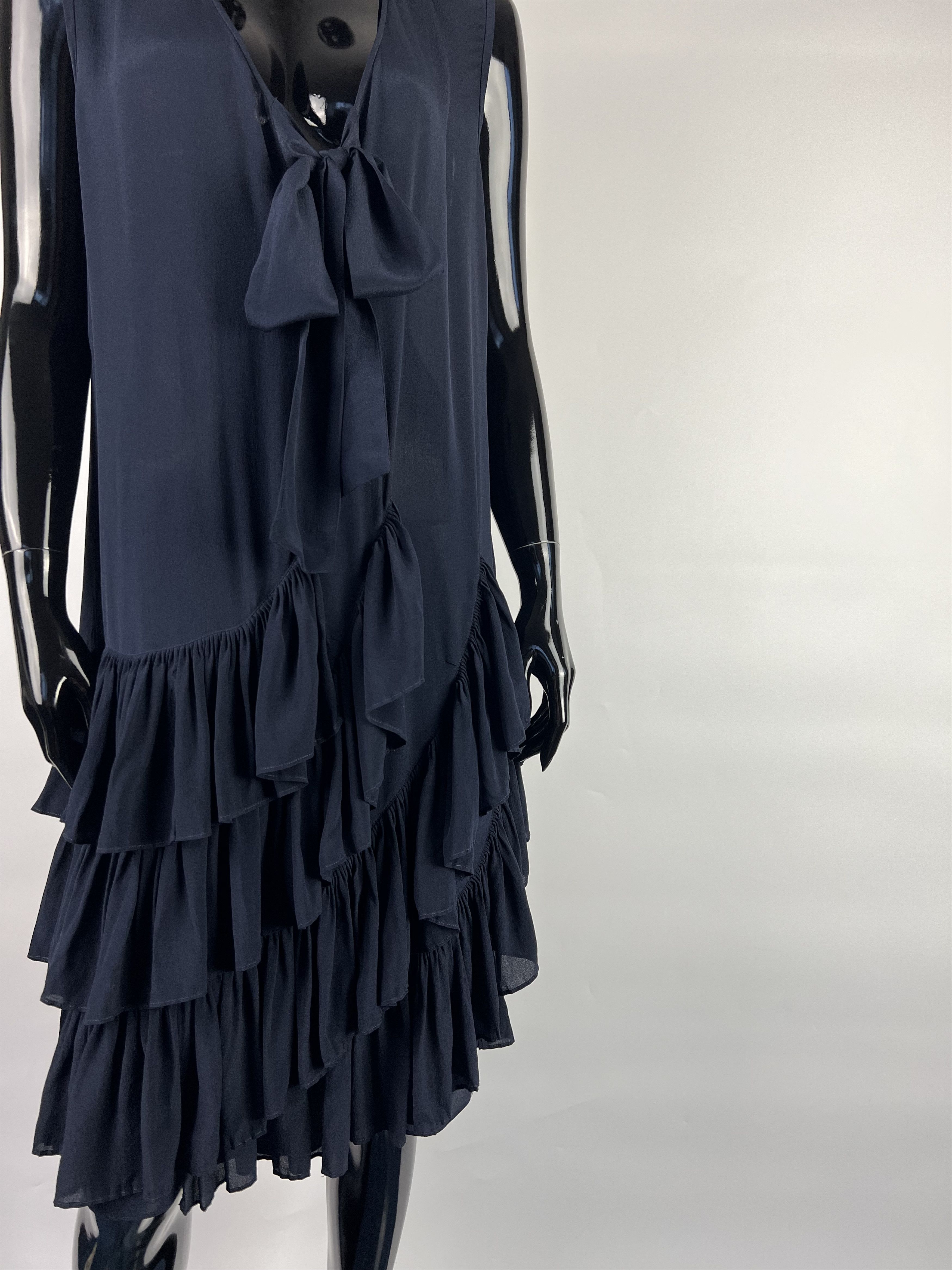 Joseph Joseph Navy Blue 100% Silk Ruffled Dress Size 36 Size S / US 4 / IT 40 - 5 Thumbnail